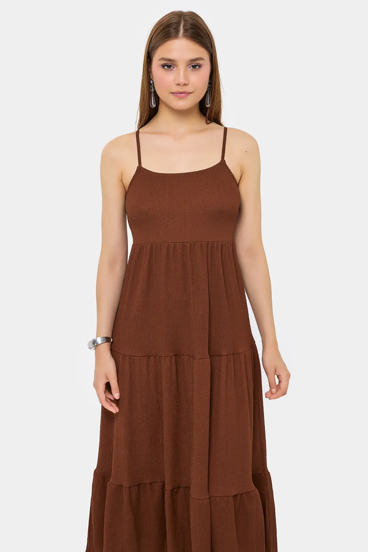 Spaghetti Strap Tiered Midi Dress