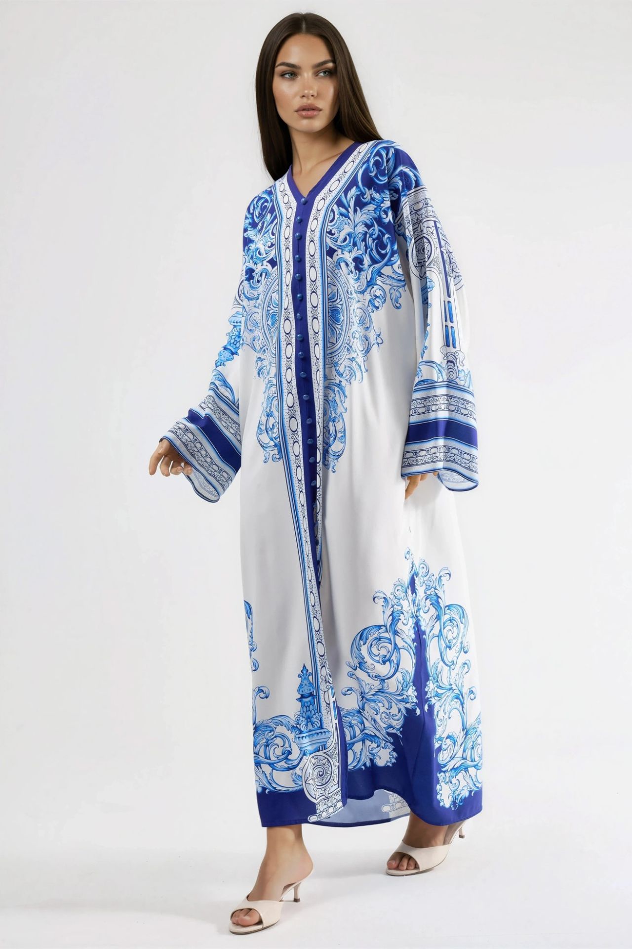 MSN Printed V-Neck Button-Front Maxi Dress 6