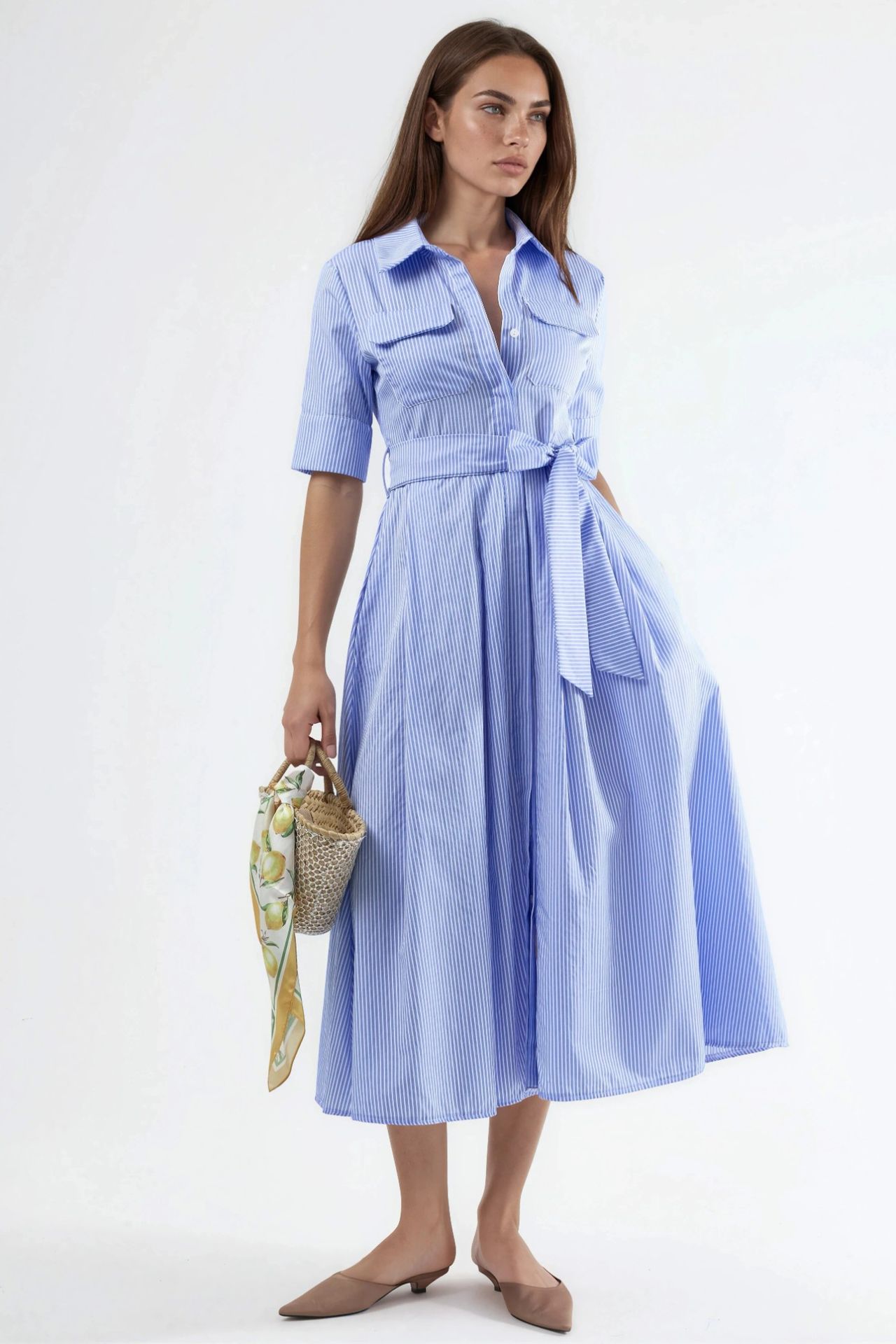BUSEM Belted Striped Midi Shirt Dress 1