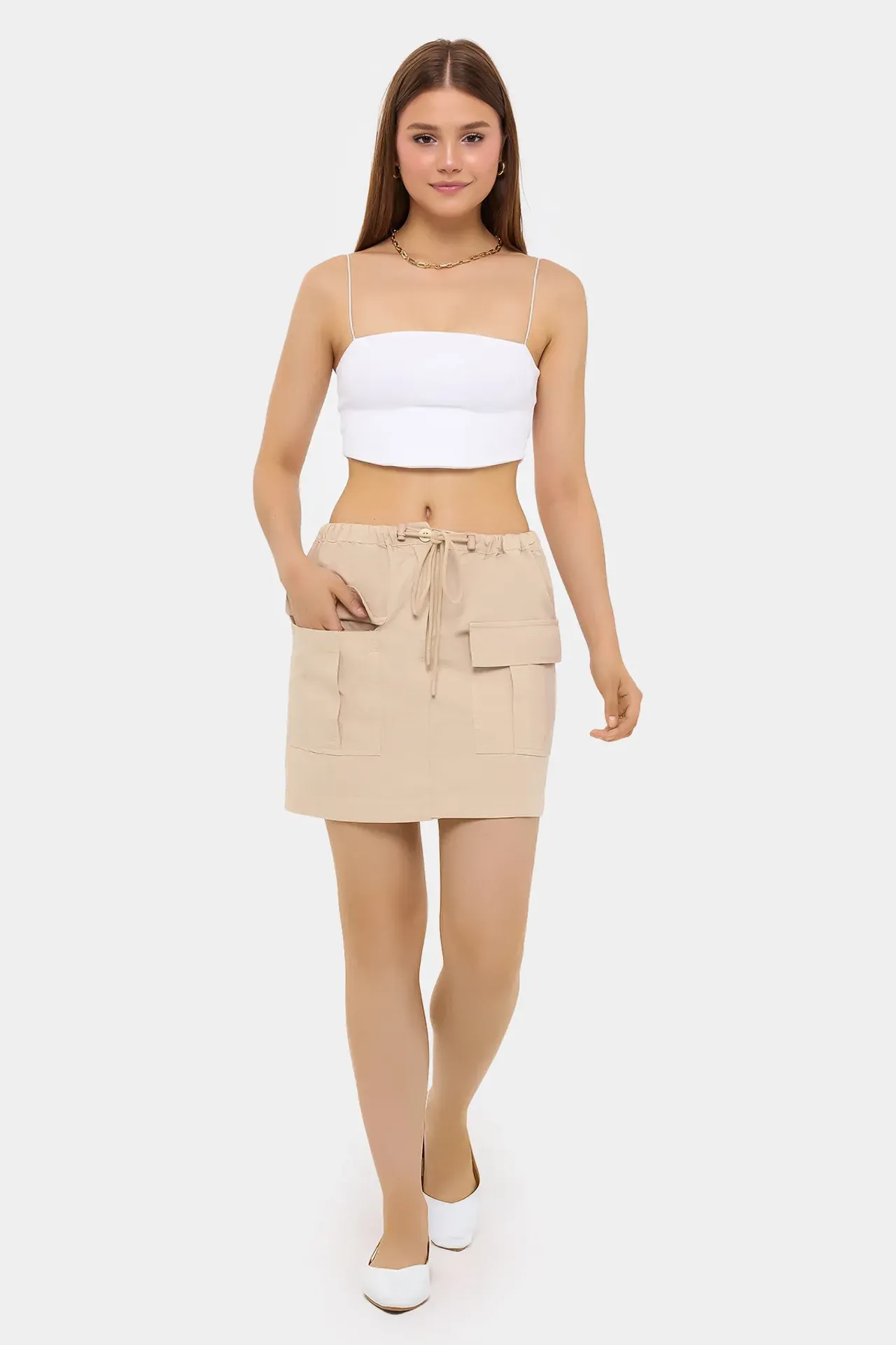 Cotton Low-Rise Cargo Skirt 