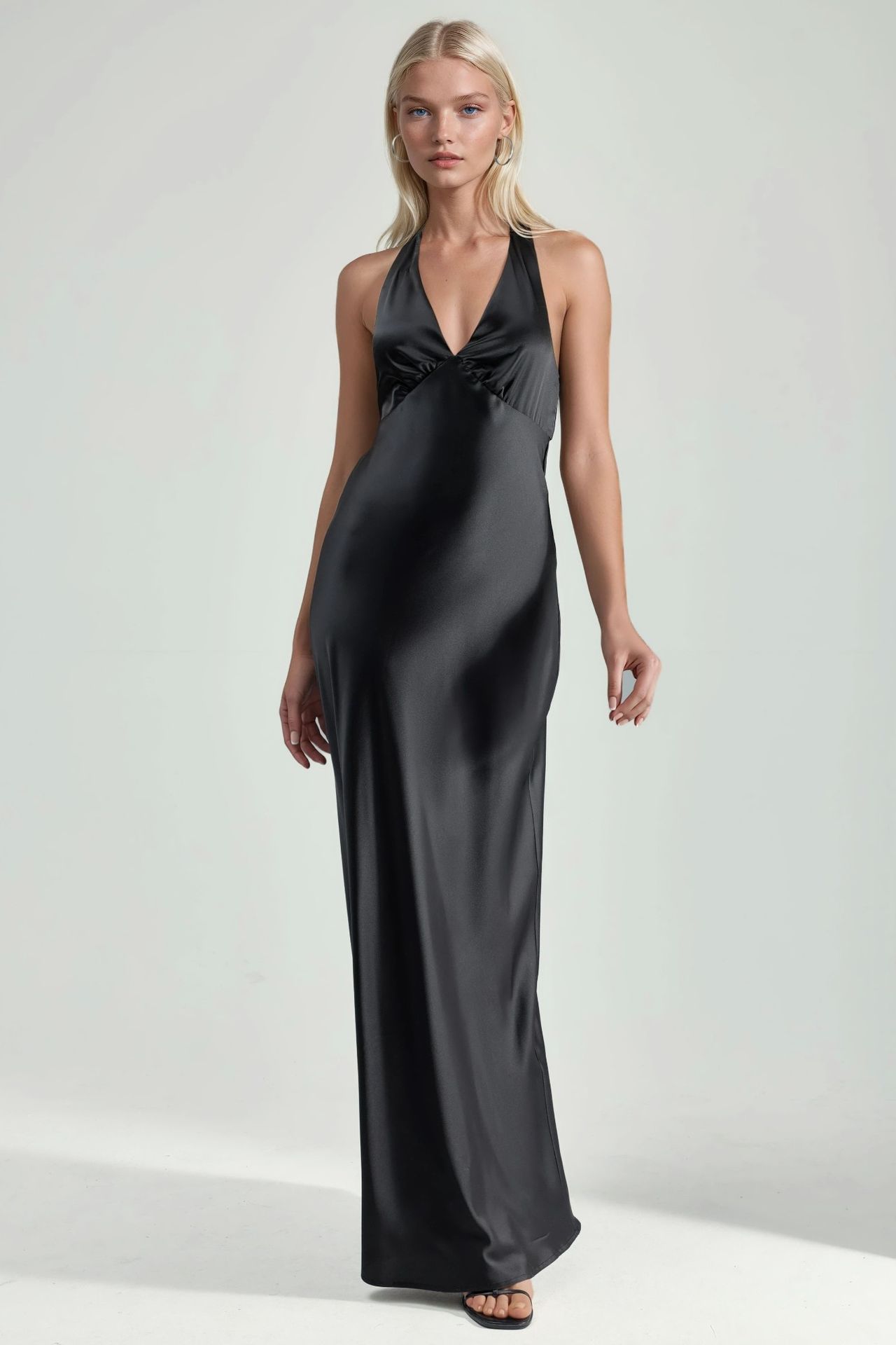 Halter Neck V-Neck Satin Maxi Dress 4