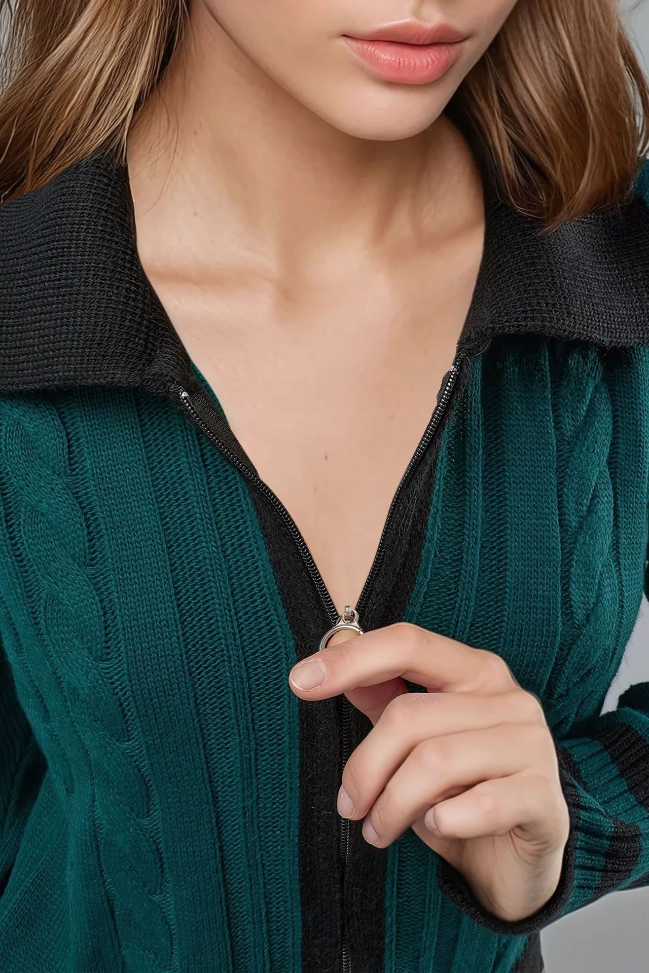 MY FASHION Polo Neck Zippered Cardigan 6