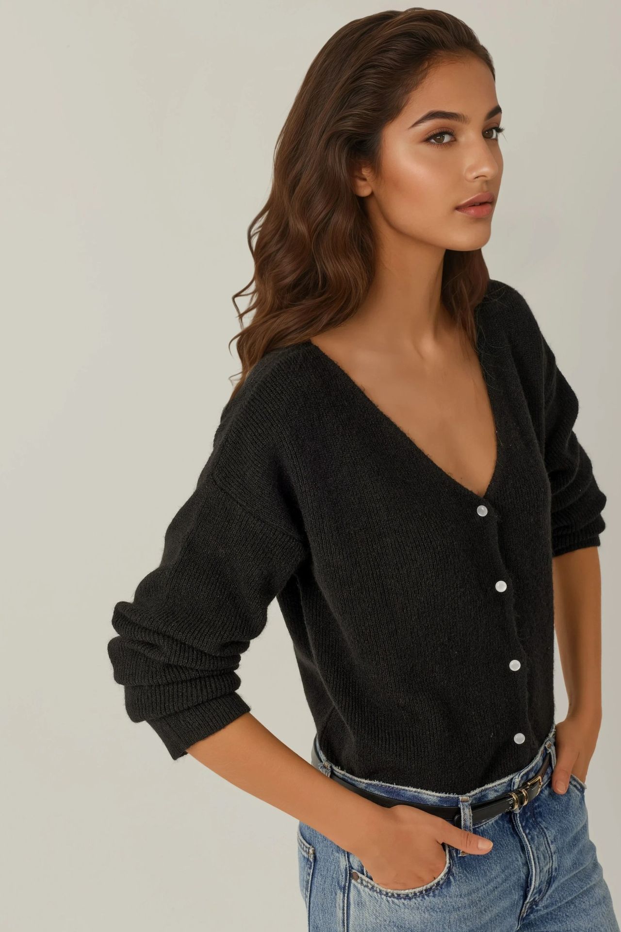 Ultra Soft V-neck Buttoned Dual-use Cardigan 5