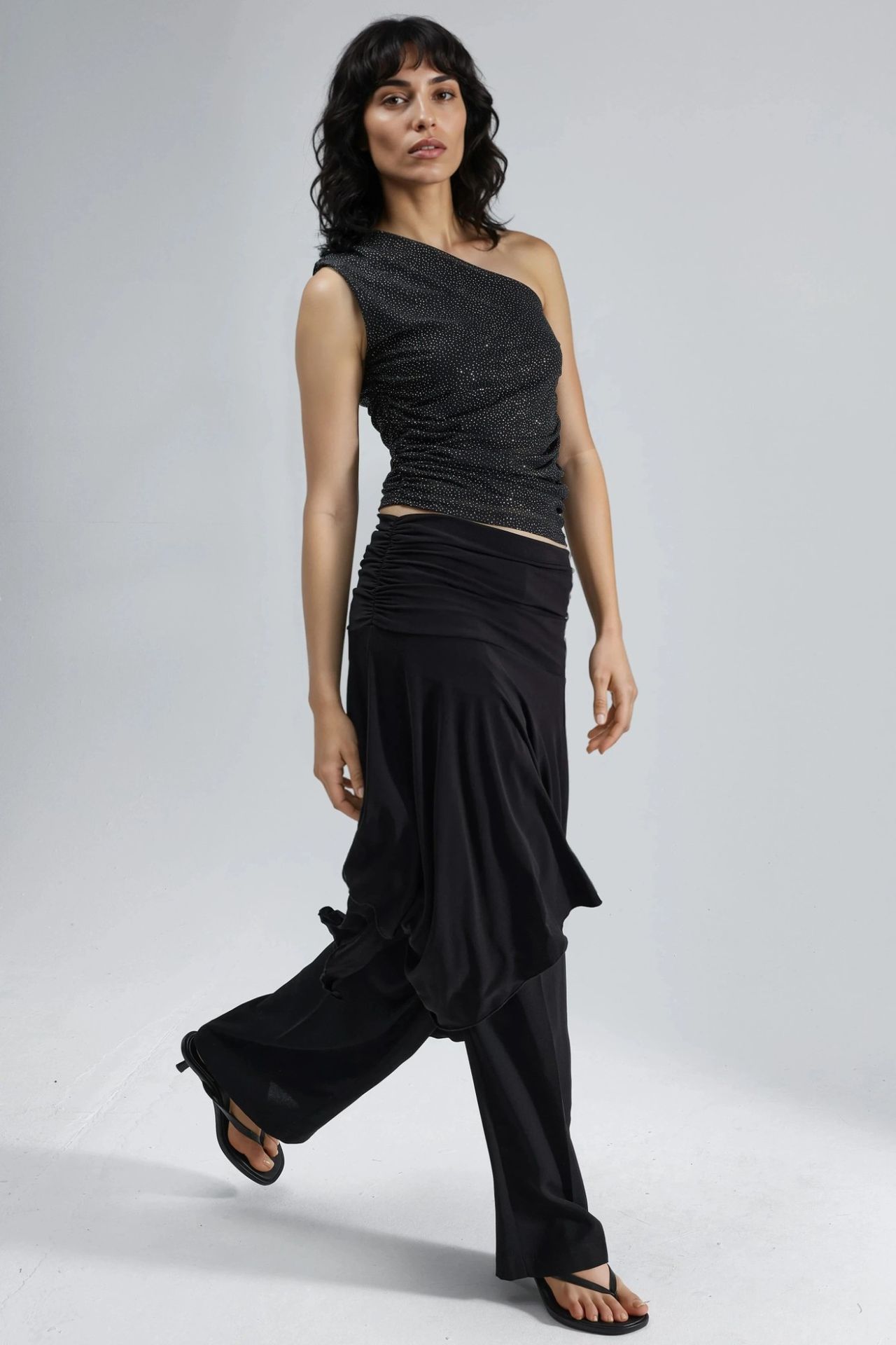 BUSEM Slim Fit Shiny Sleeveless Blouse with Asymmetrical Collar 6