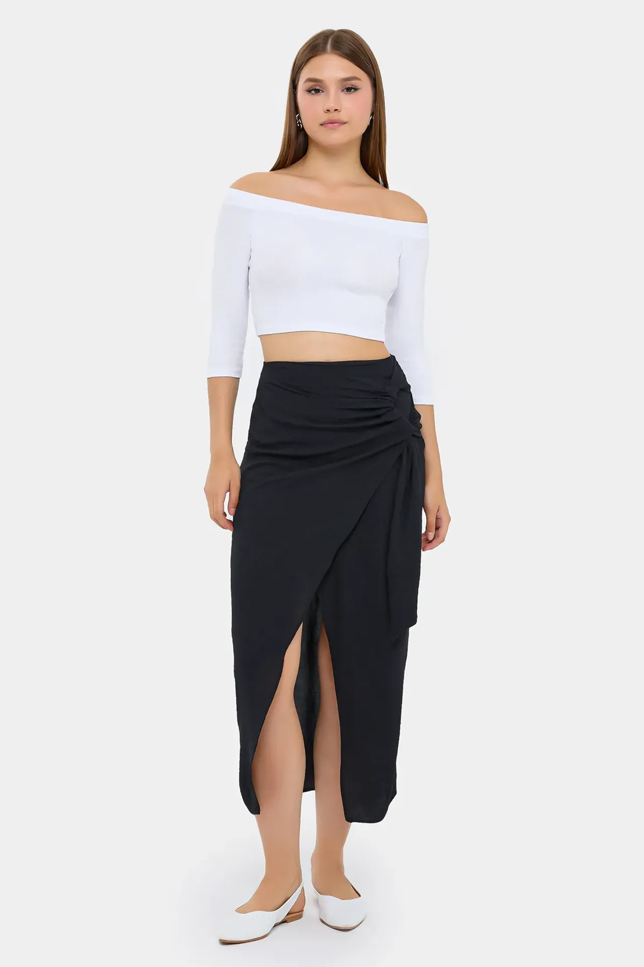 Mid-Rise Wrap Skirt with Slit