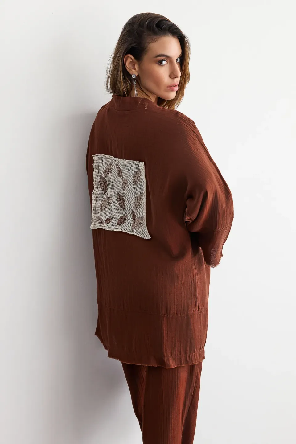 Oversized Long Sleeve Boho Shirt with Relaxed Fit and Back Detail