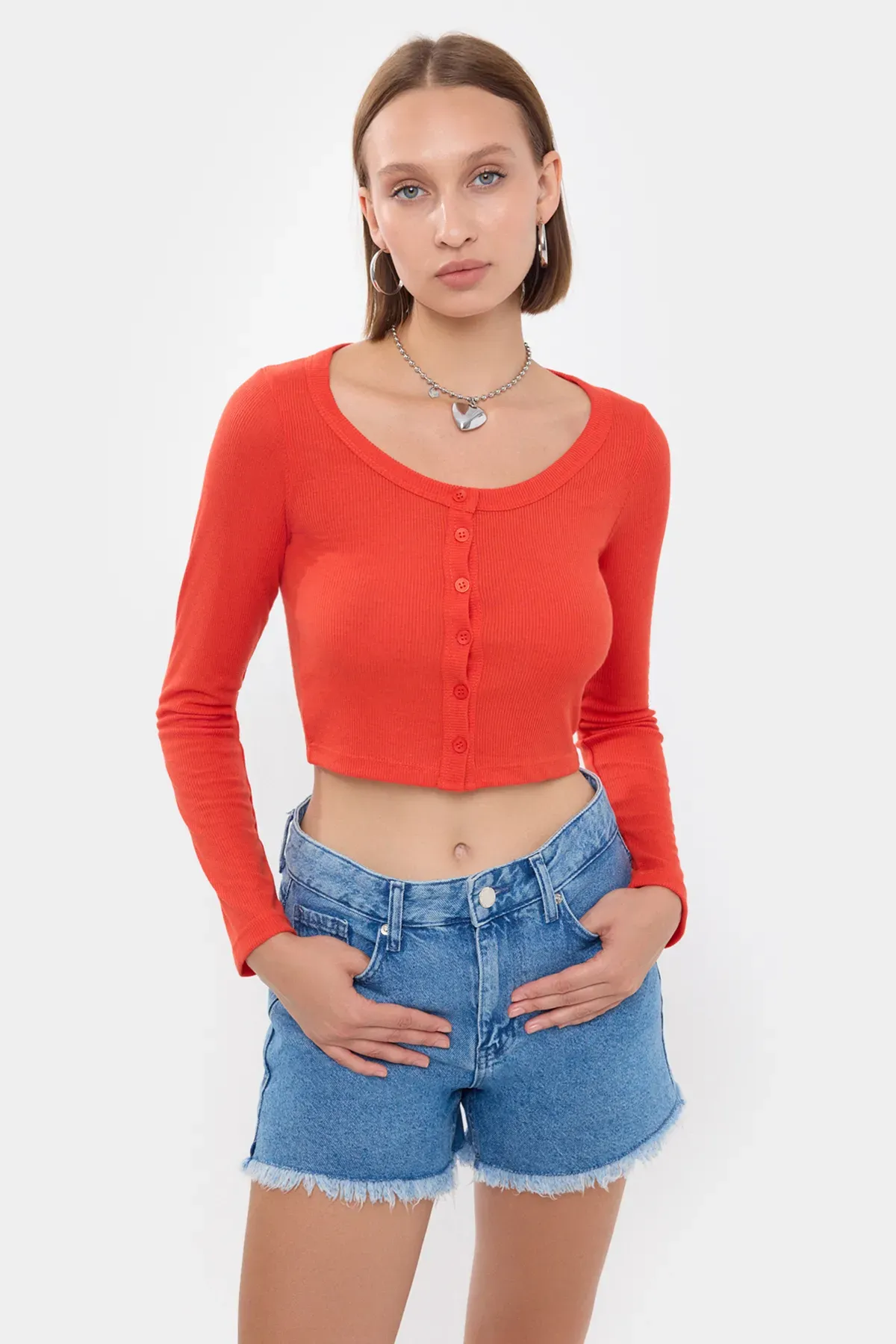 Round Neck Woven Top with Button Detail 3