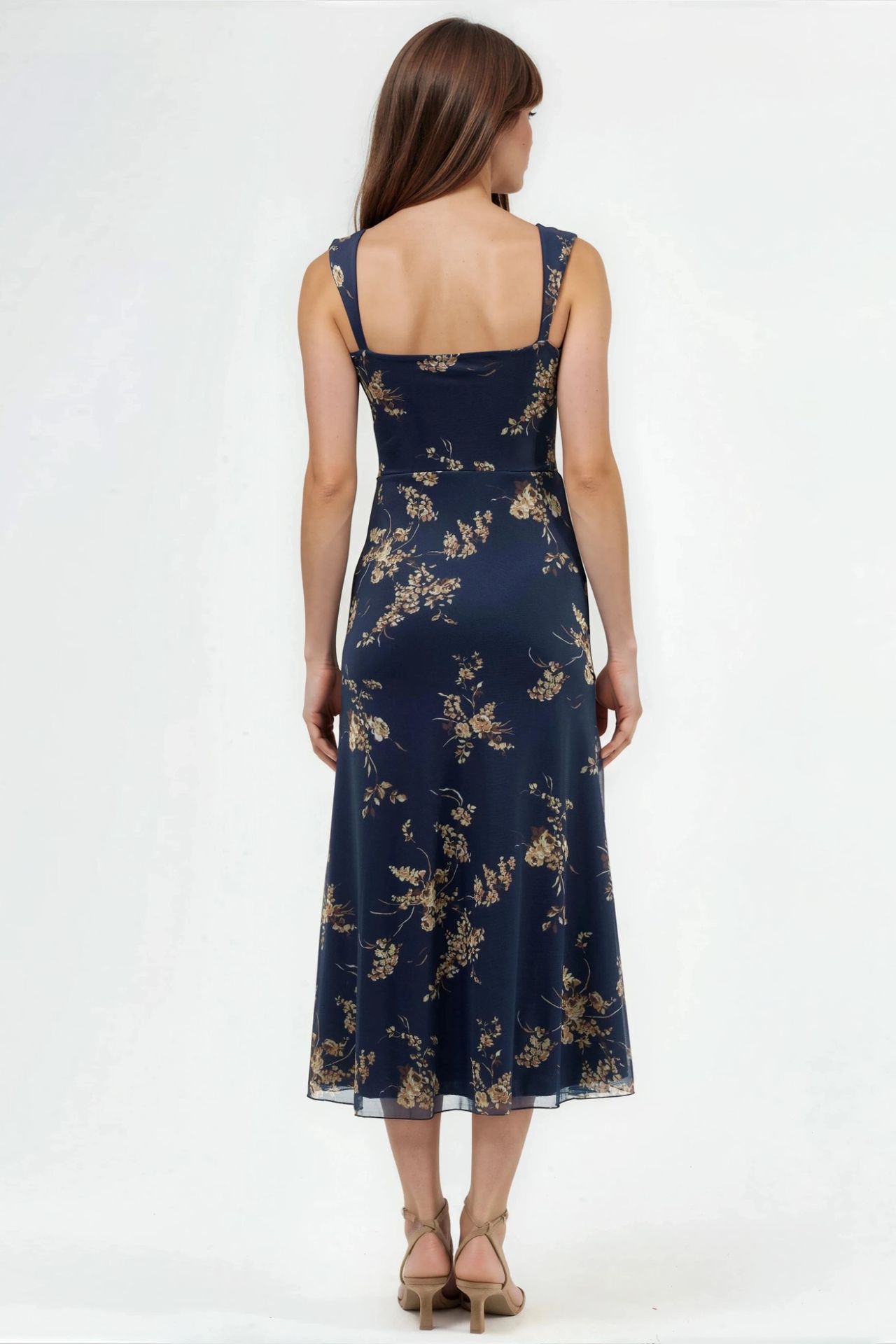 Floral Midi Dress with Heart Collar