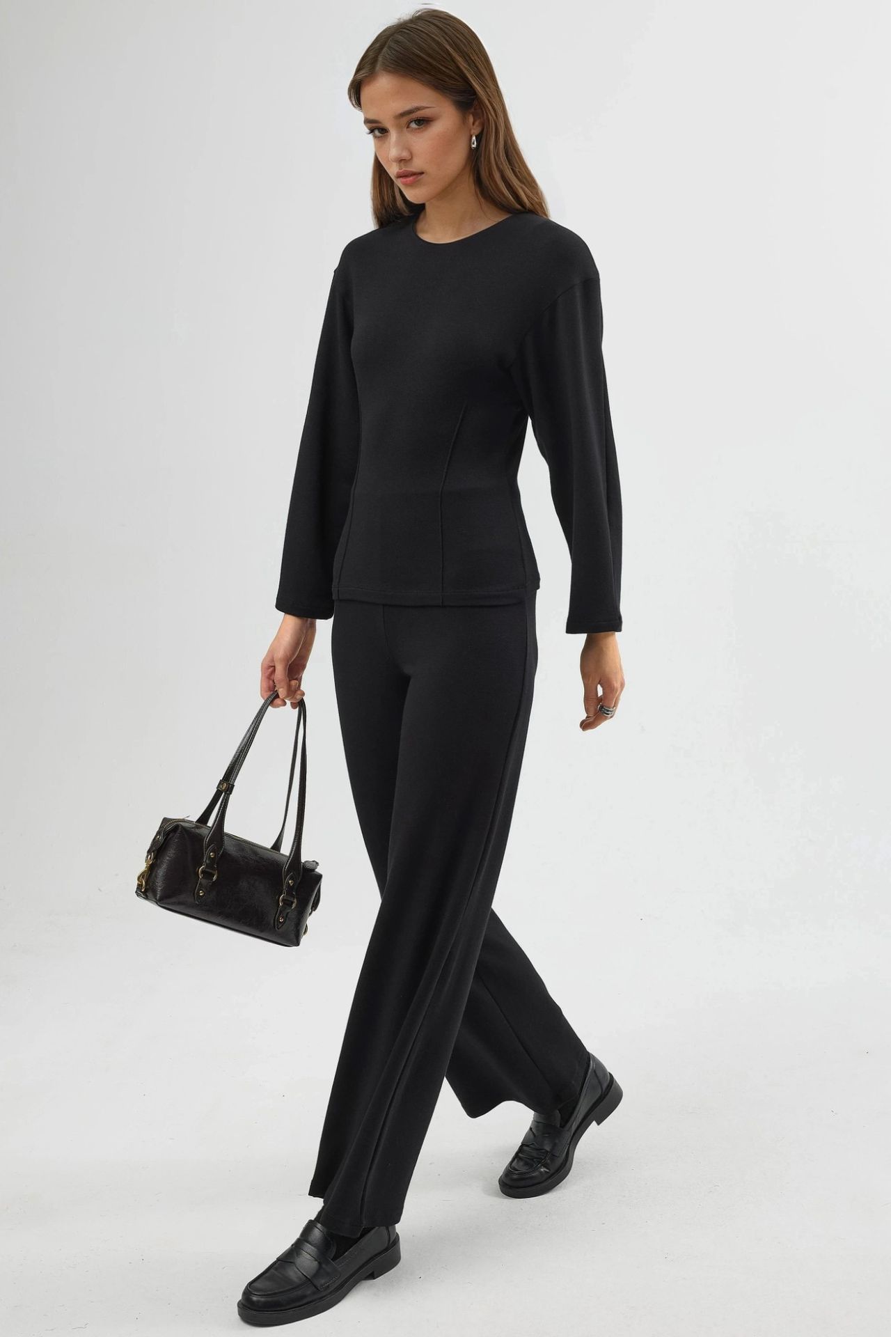 BUSEM Crew Neck Long Sleeve Fitted Blouse 6