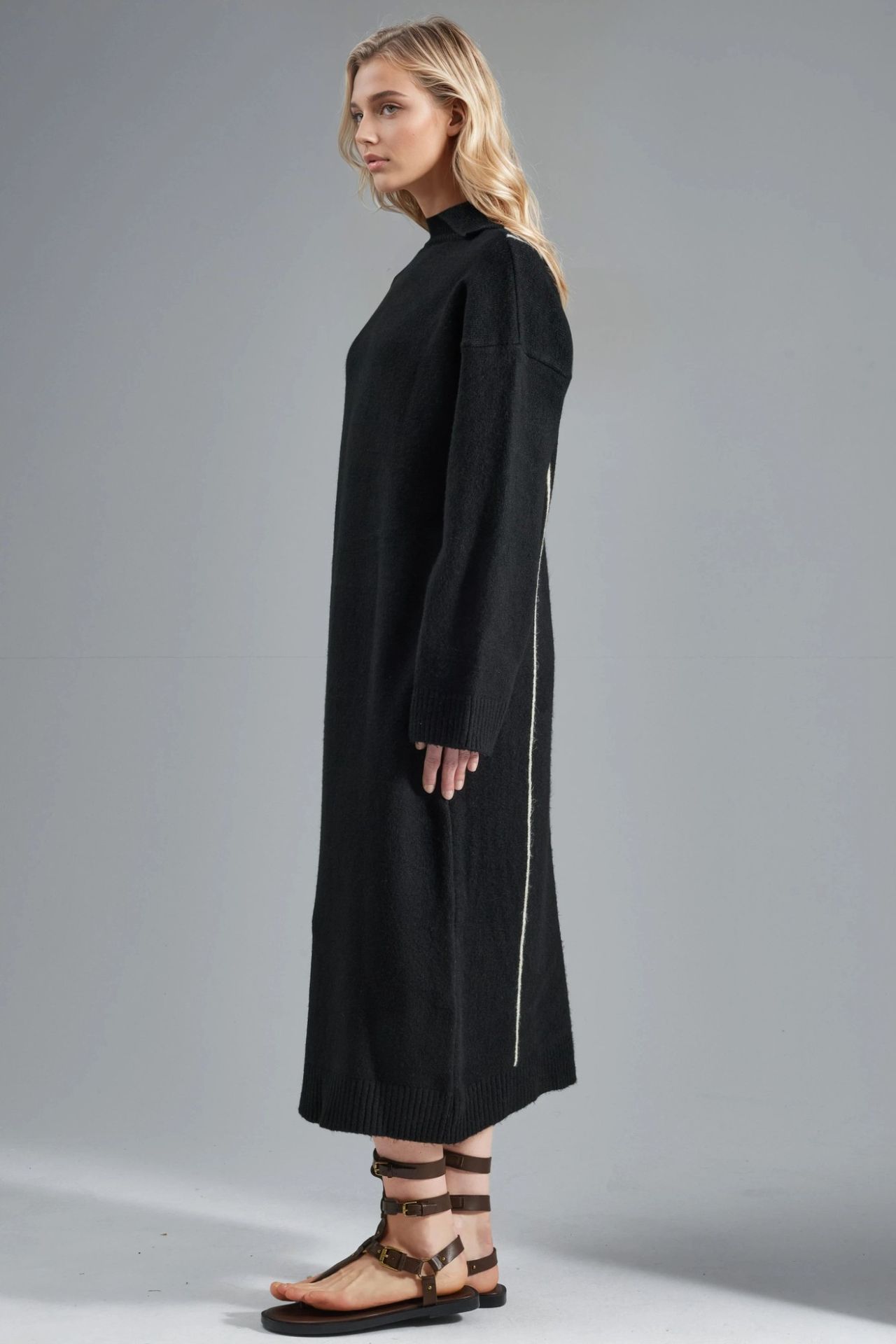 MY FASHION Polo Collar Ribbed Midi Knit Dress 4