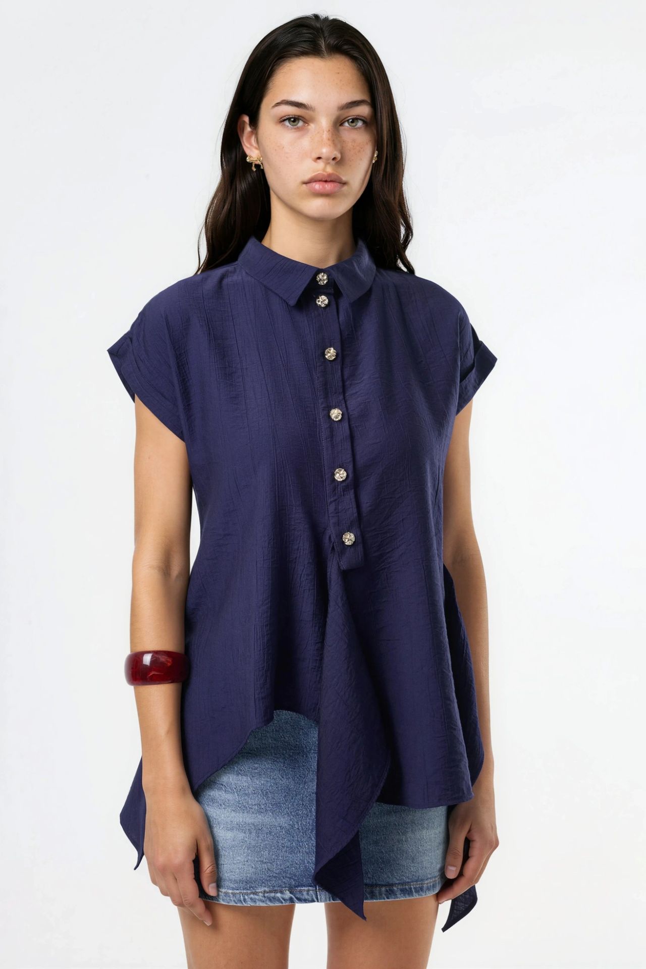 BUSEM Textured Woven Blouse with Tie Detail 7