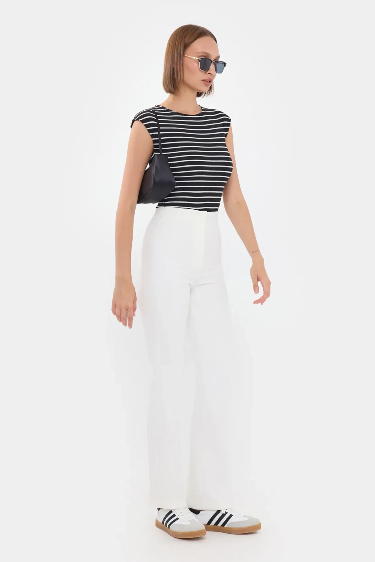 Striped Ribbed Cap-Sleeve Top