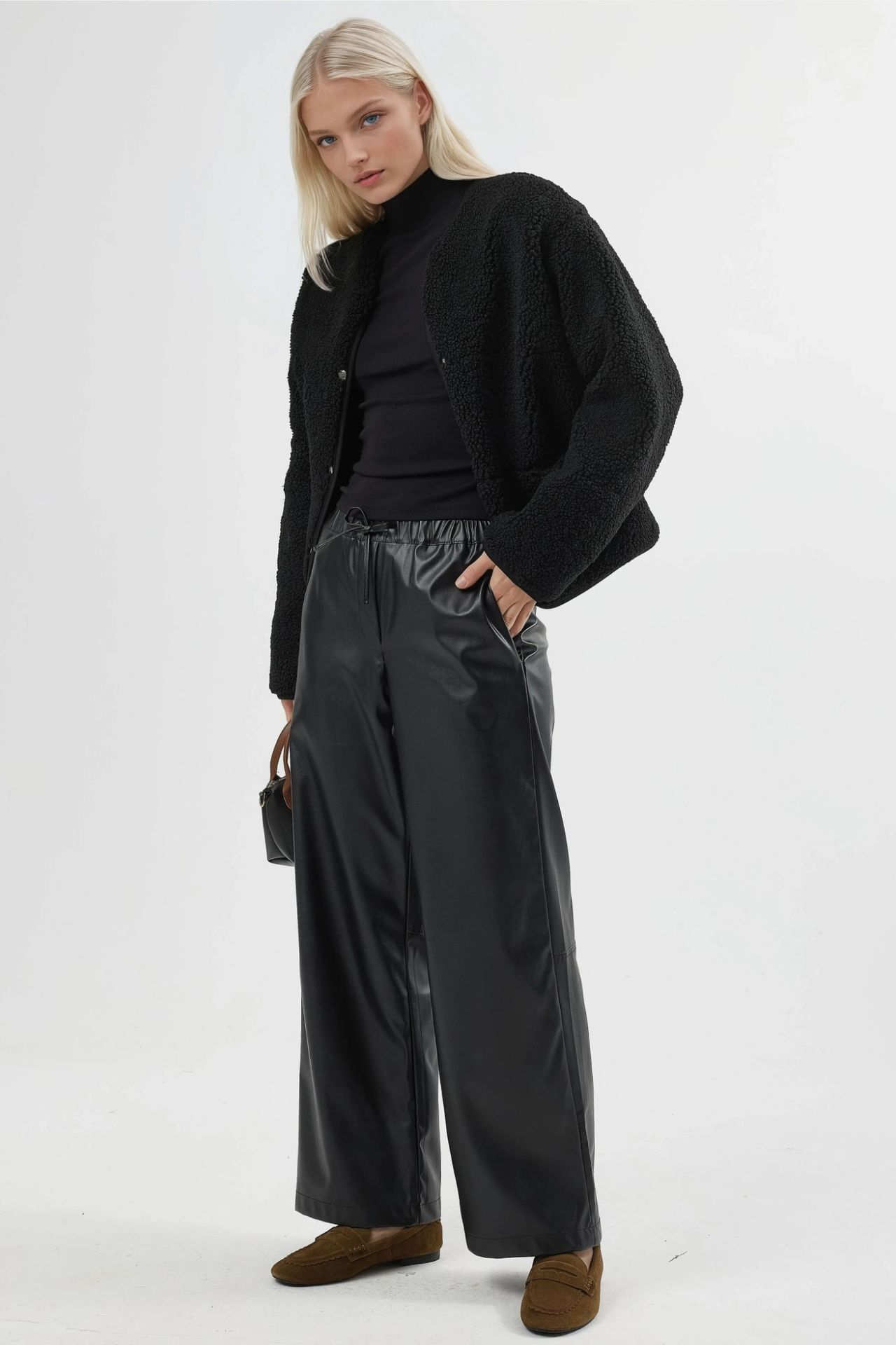 BUSEM High Waist Faux Leather Pants with Drawstring 4