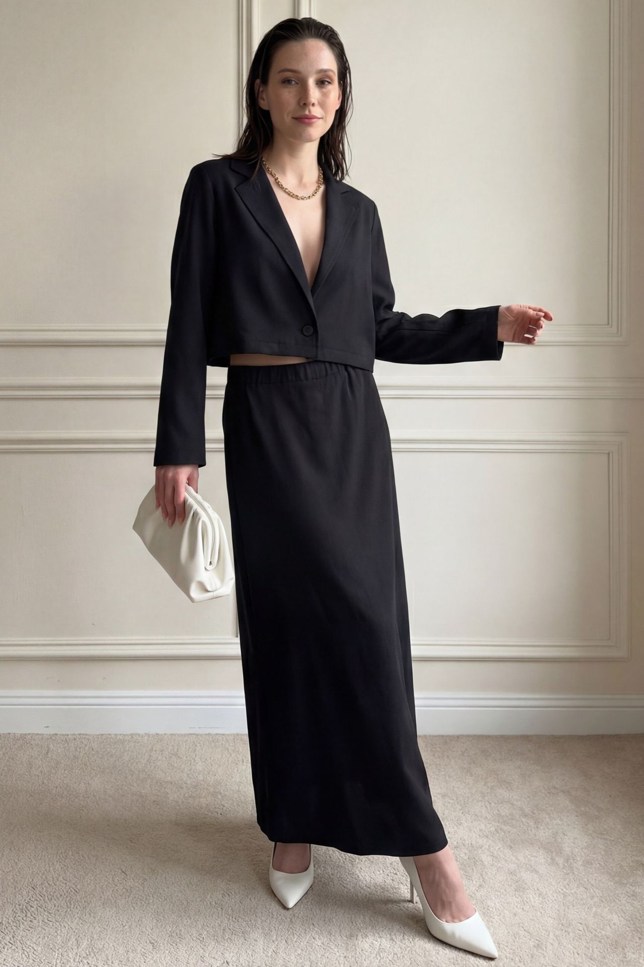 MY FASHION Long Sleeve Buttoned Top & Maxi Skirt Two Piece Set 1
