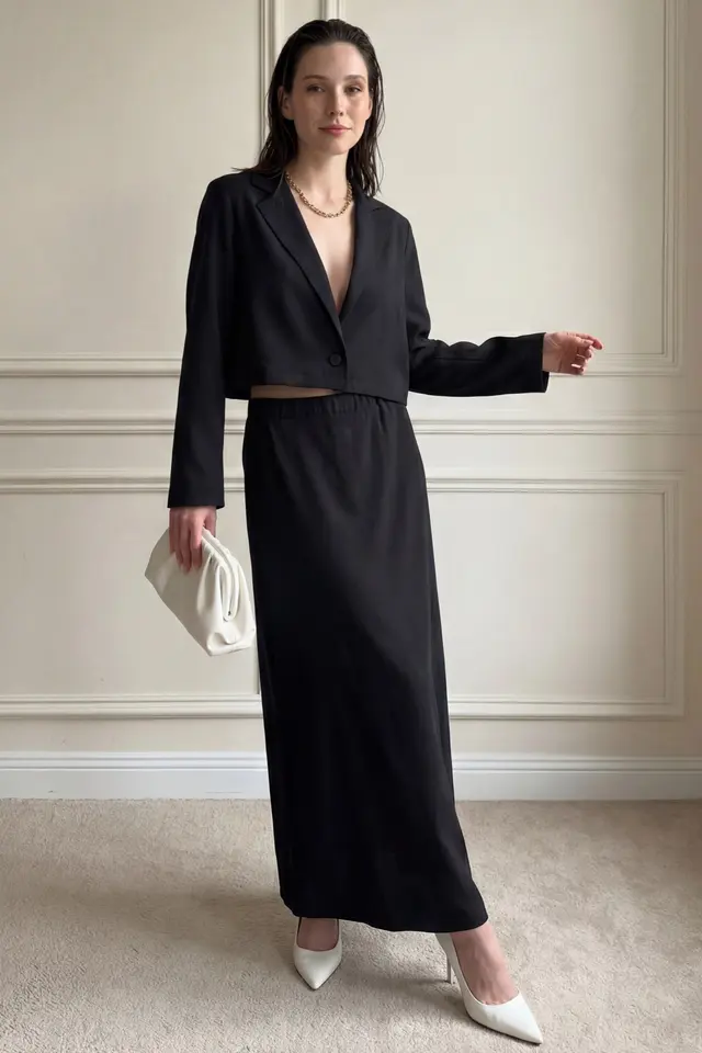 MY FASHION Long Sleeve Buttoned Top & Maxi Skirt Two Piece Set