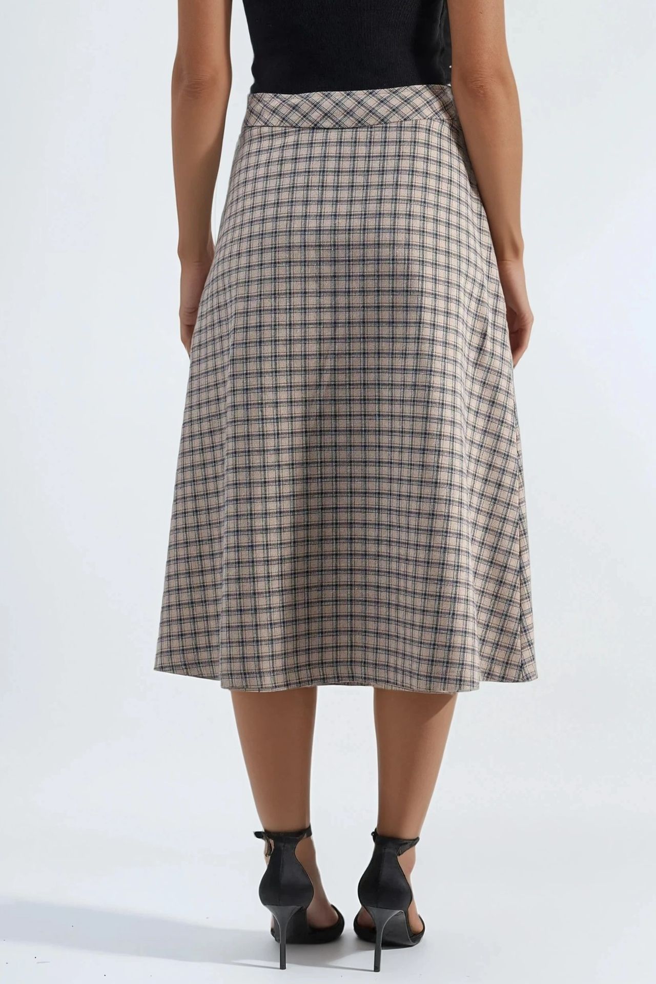 High Waist Plaid Midi Skirt 4