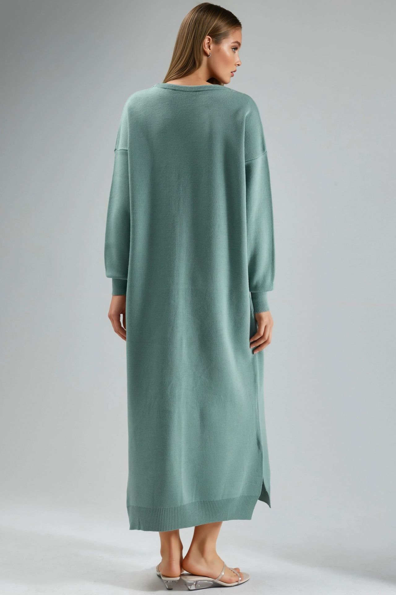 MY FASHION Maxi Ribbed Knit Dress with Crew Neck 3
