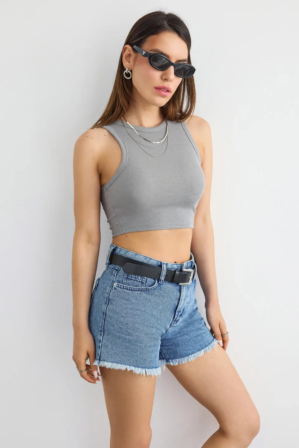 Basic Woven Crew-Neck Tank Top