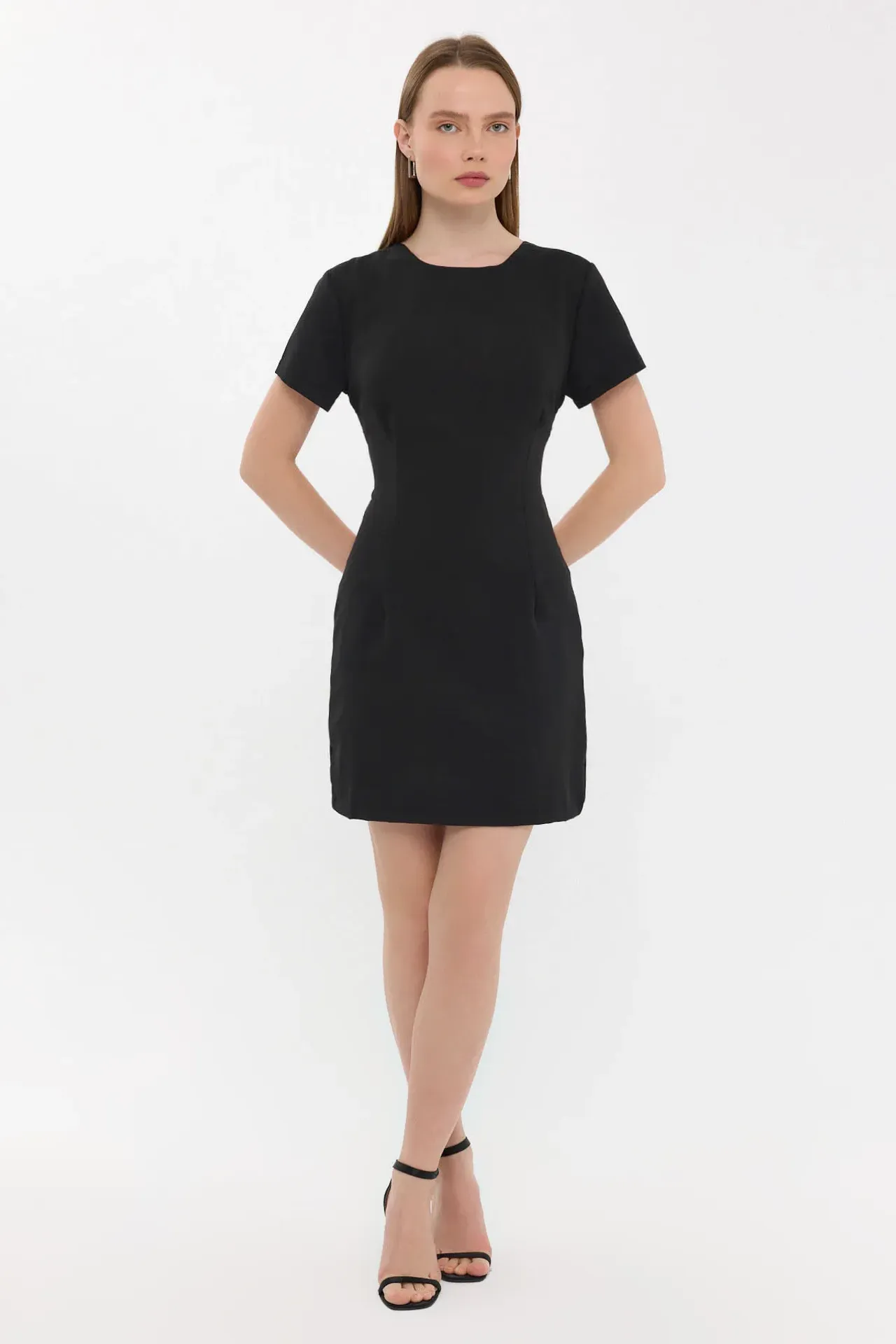 Short Sleeve Round Neck Mini Dress with Back Detail