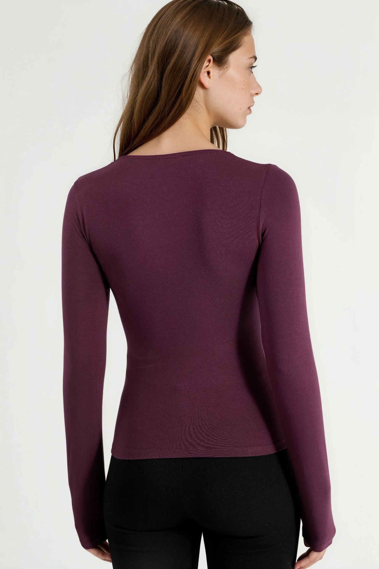 BUSEM Fitted Long Sleeve Blouse with Square Collar 3