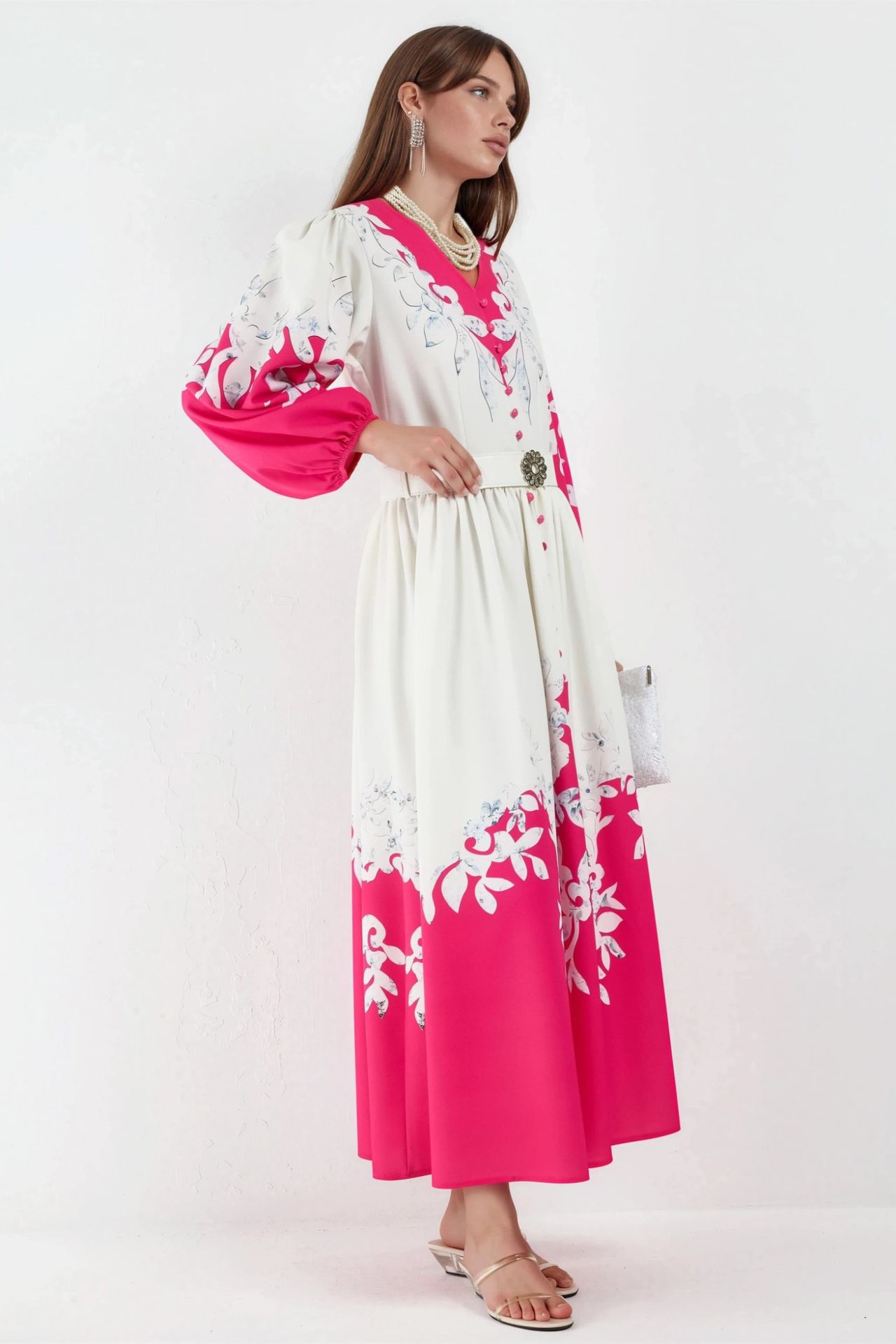 MSN Floral Maxi Dress with V-Neck and Button Detail
