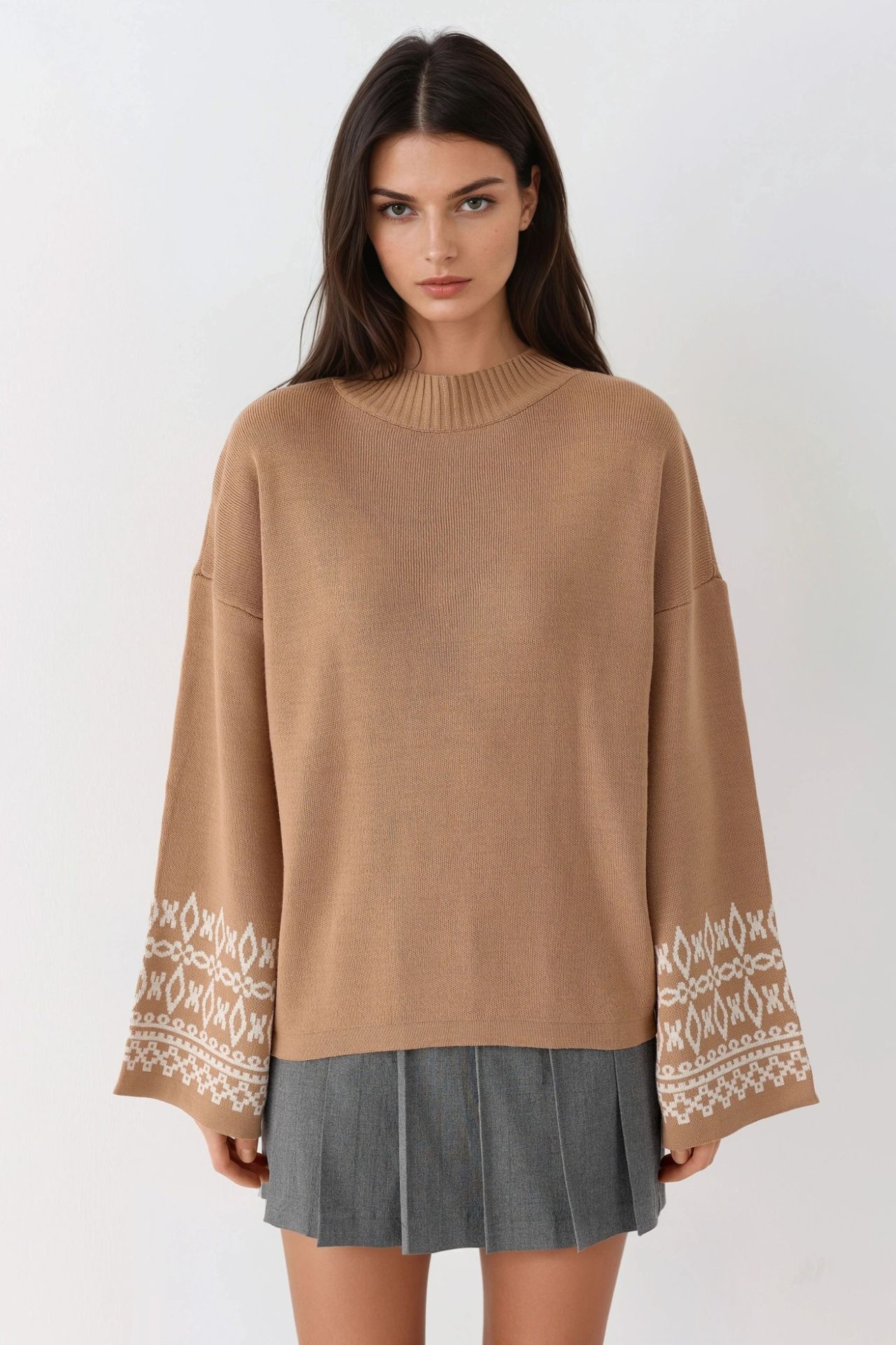 MY FASHION Crew Neck Jacquard Knit Sweater 6