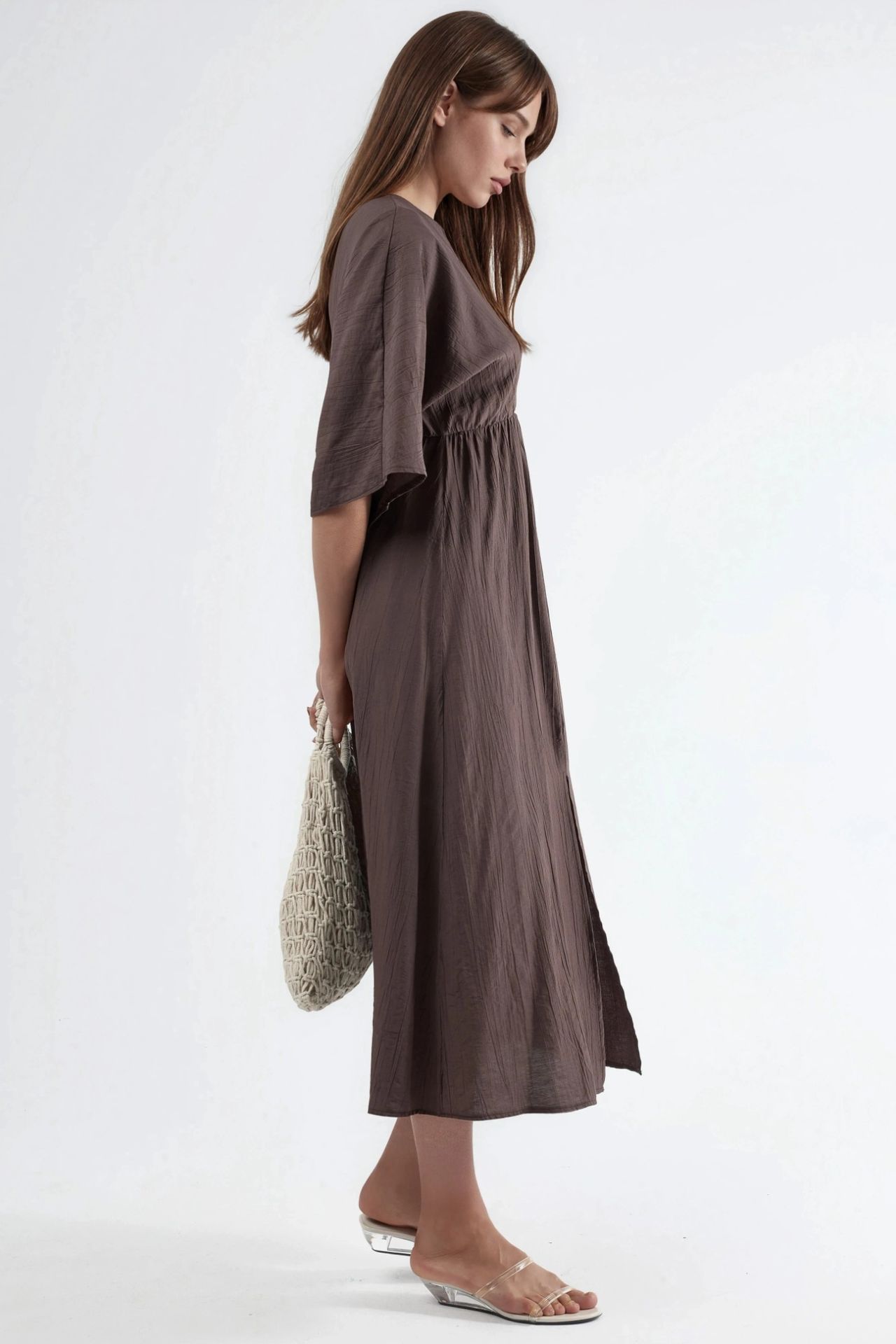 BUSEM V-Neck Midi Wrap Dress with Three Quarter Sleeves 4