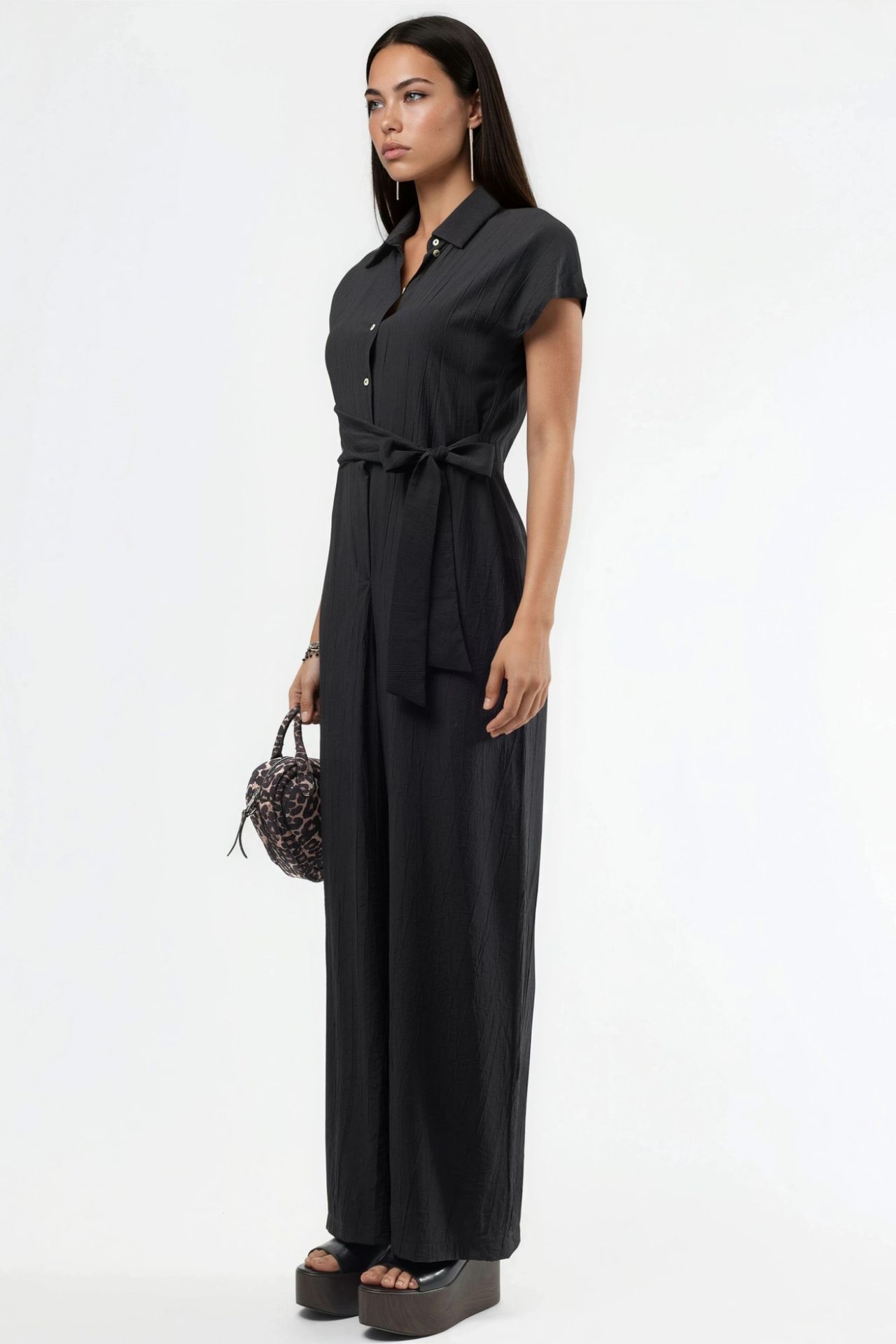 BUSEM Wide Leg Buttoned Shirt Collar Jumpsuit 5