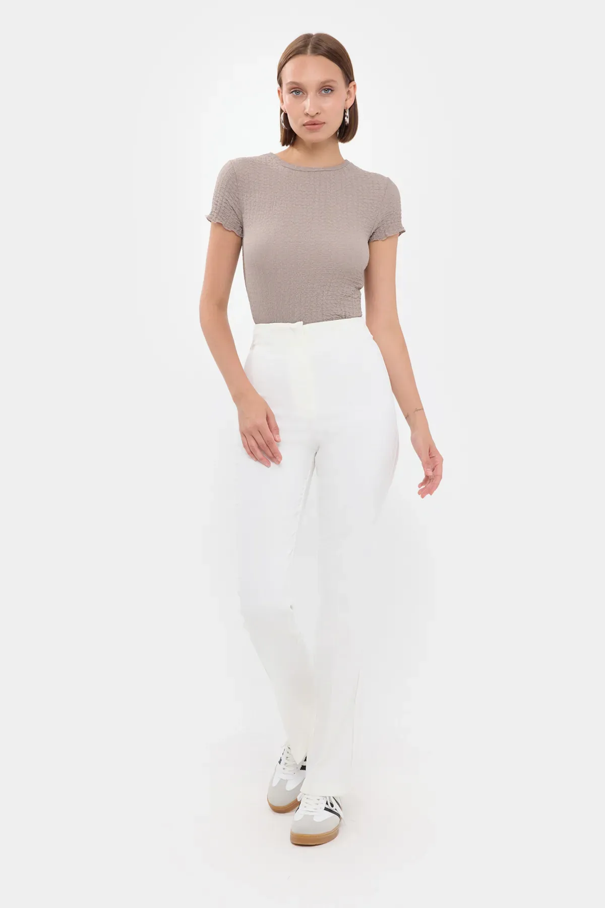Crinkle Woven Short Sleeve Round Neck Top 3