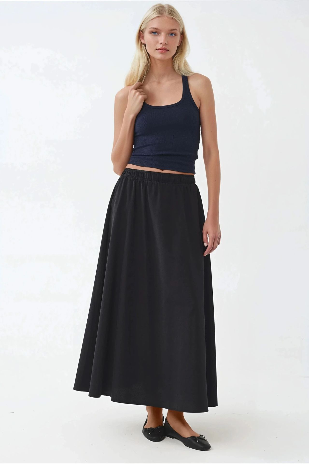 BUSEM Elastic Waist Midi Skirt with Pockets 2