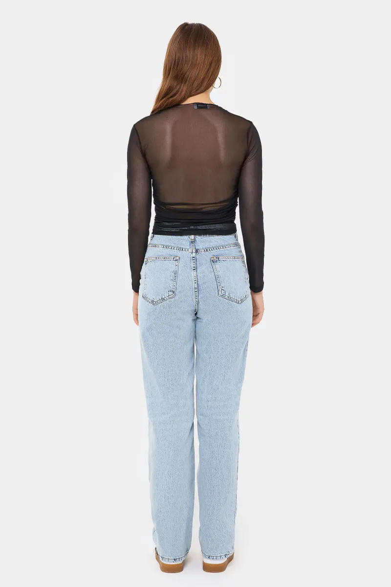 Mesh Cropped High-Neck Blouse with Ruched Detail 4
