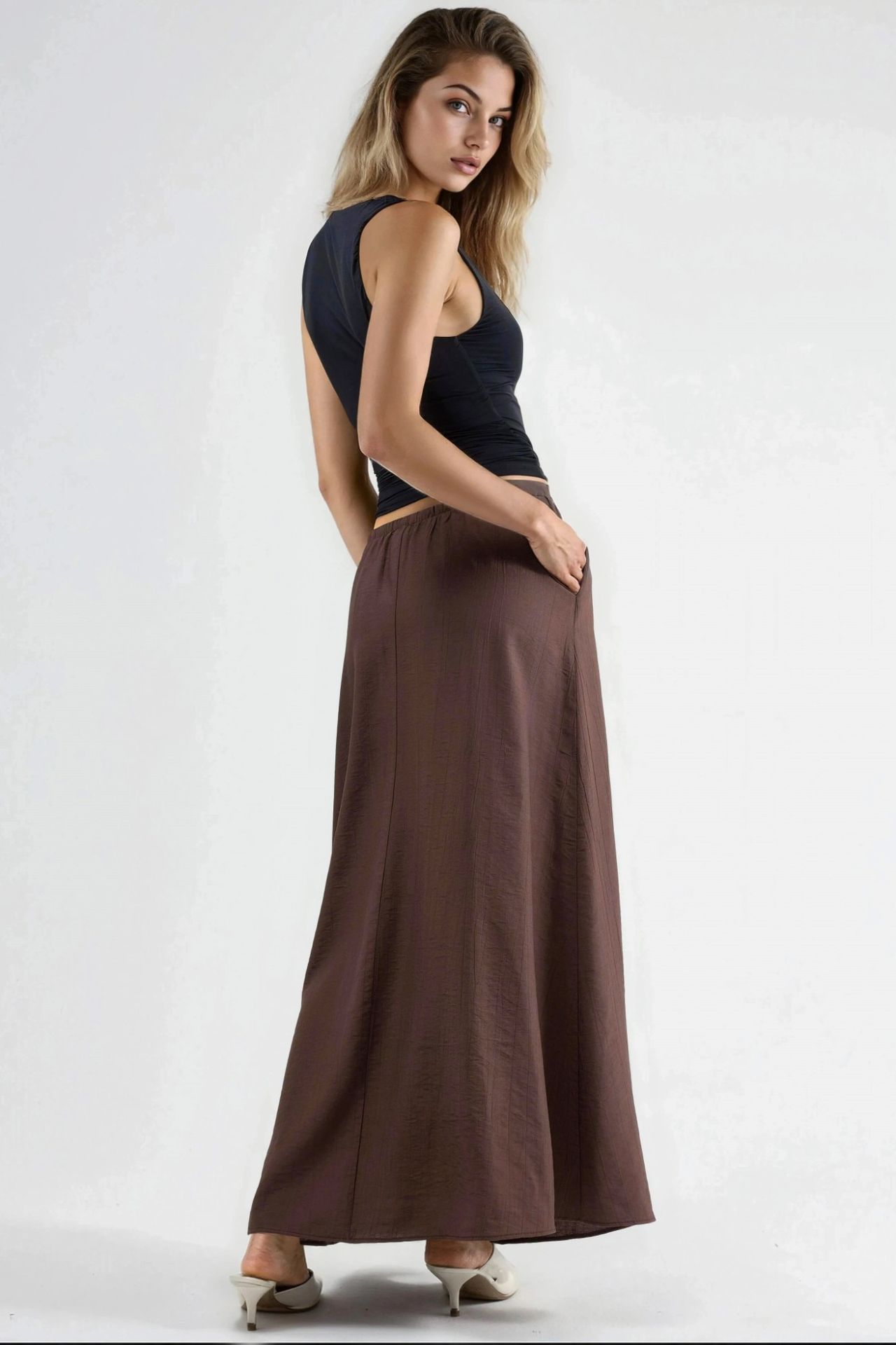 BUSEM High Waist A-Line Maxi Skirt