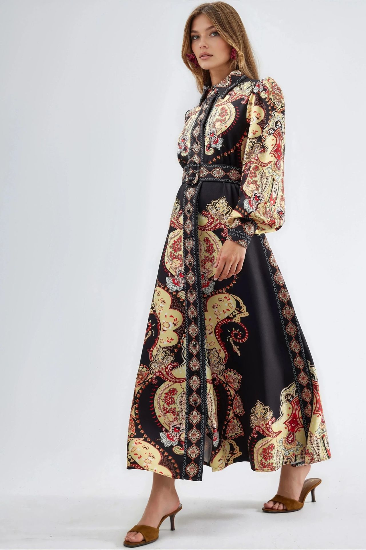 MSN Patterned Maxi Dress with Belt 5