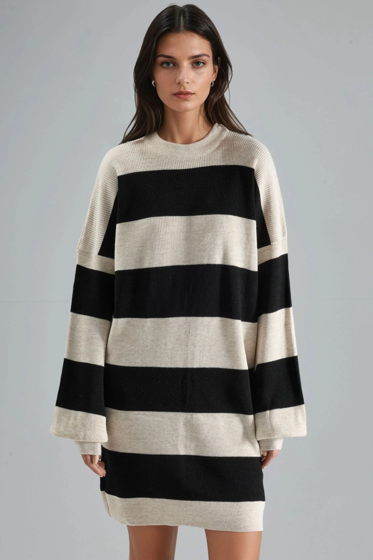 MY FASHION Striped Mini Dress with Crew Neck 7