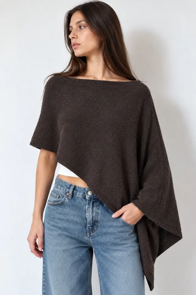 Boat Neck Knit Cape Blouse