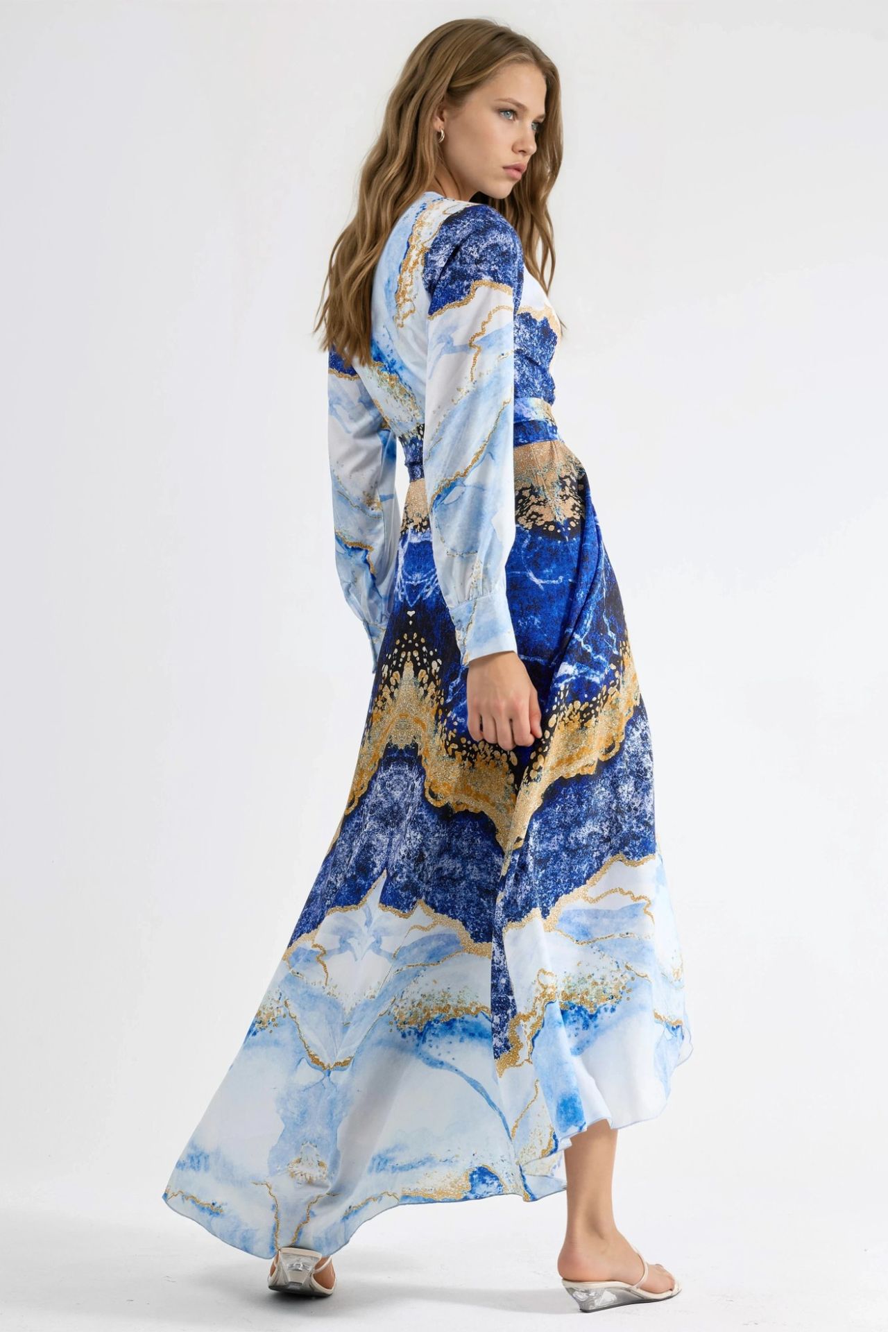 MSN Abstract Print Long Sleeve Maxi Dress with Tie Detail 3