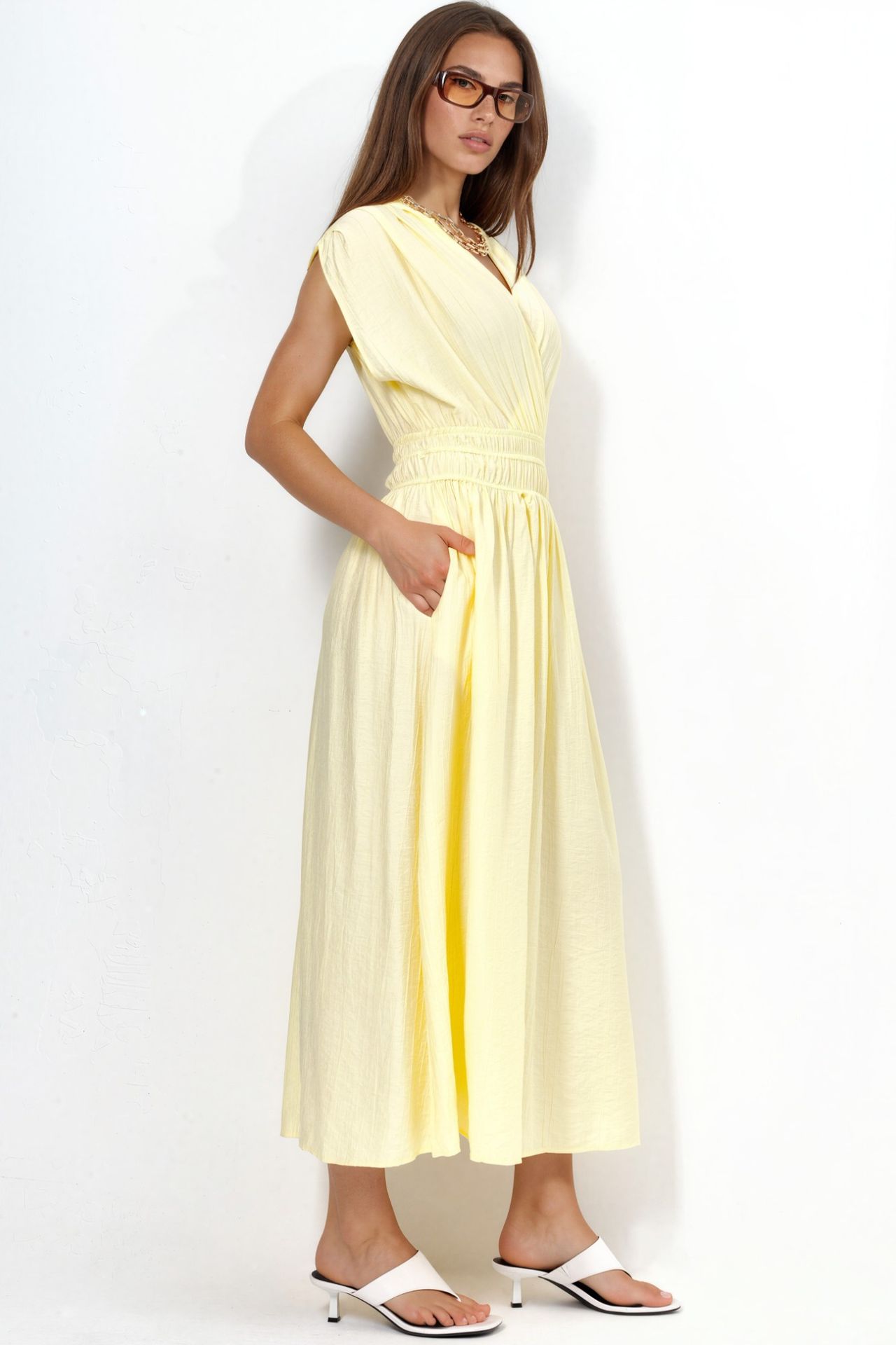 BUSEM Textured V-Neck Midi Dress 2