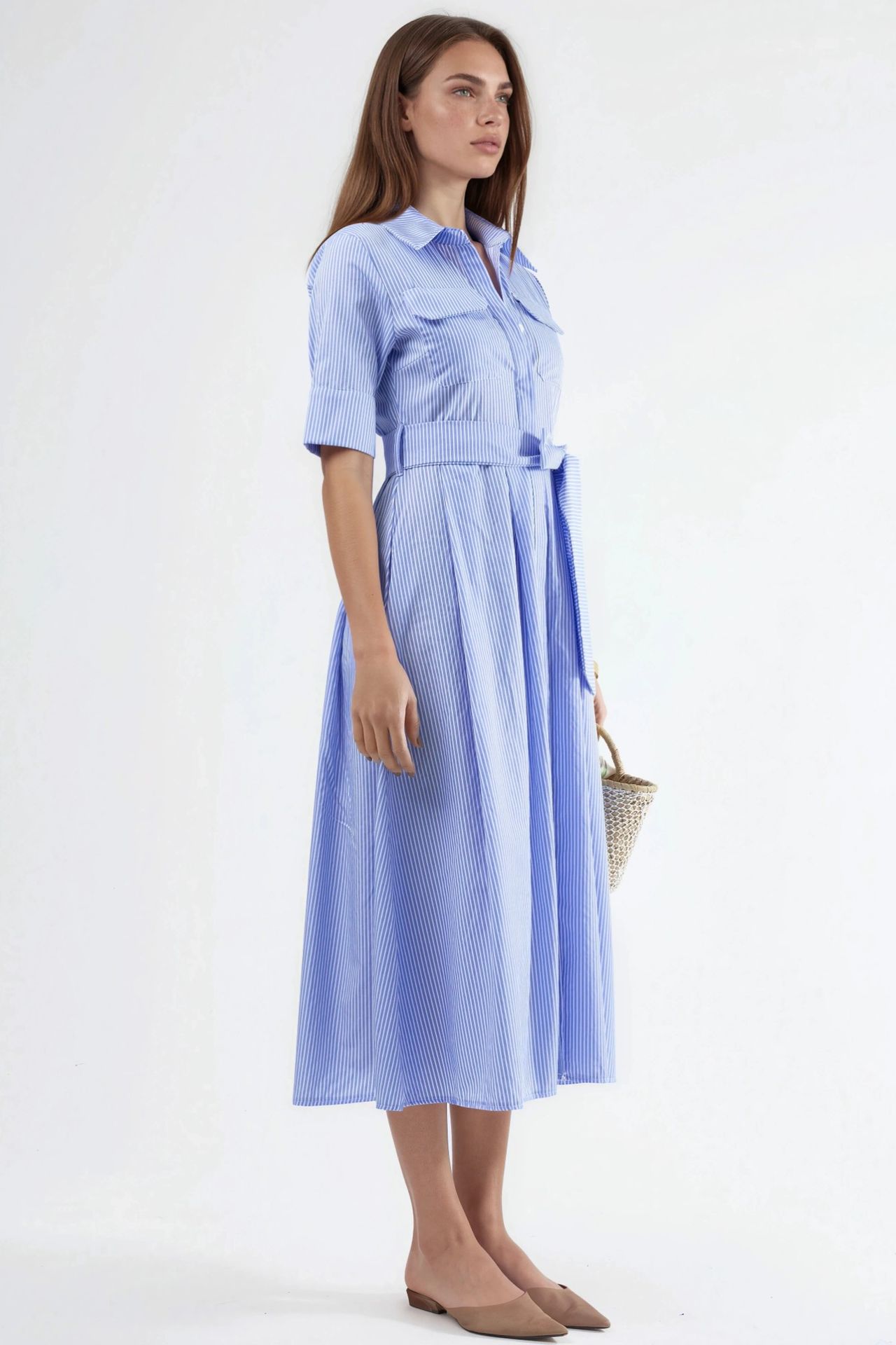 BUSEM Belted Striped Midi Shirt Dress 2