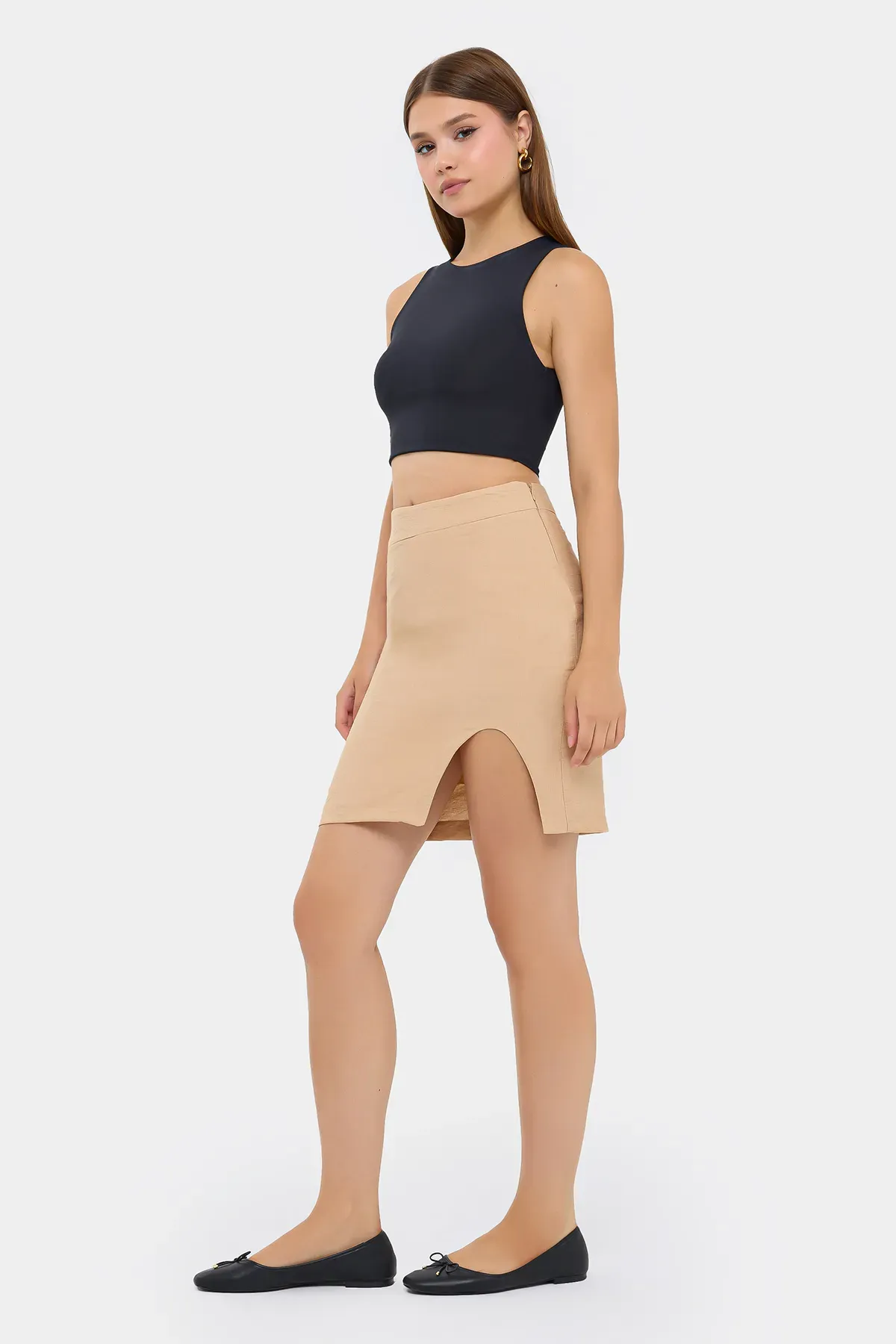 Seamless Hem High-Waist Skirt with Slit 3