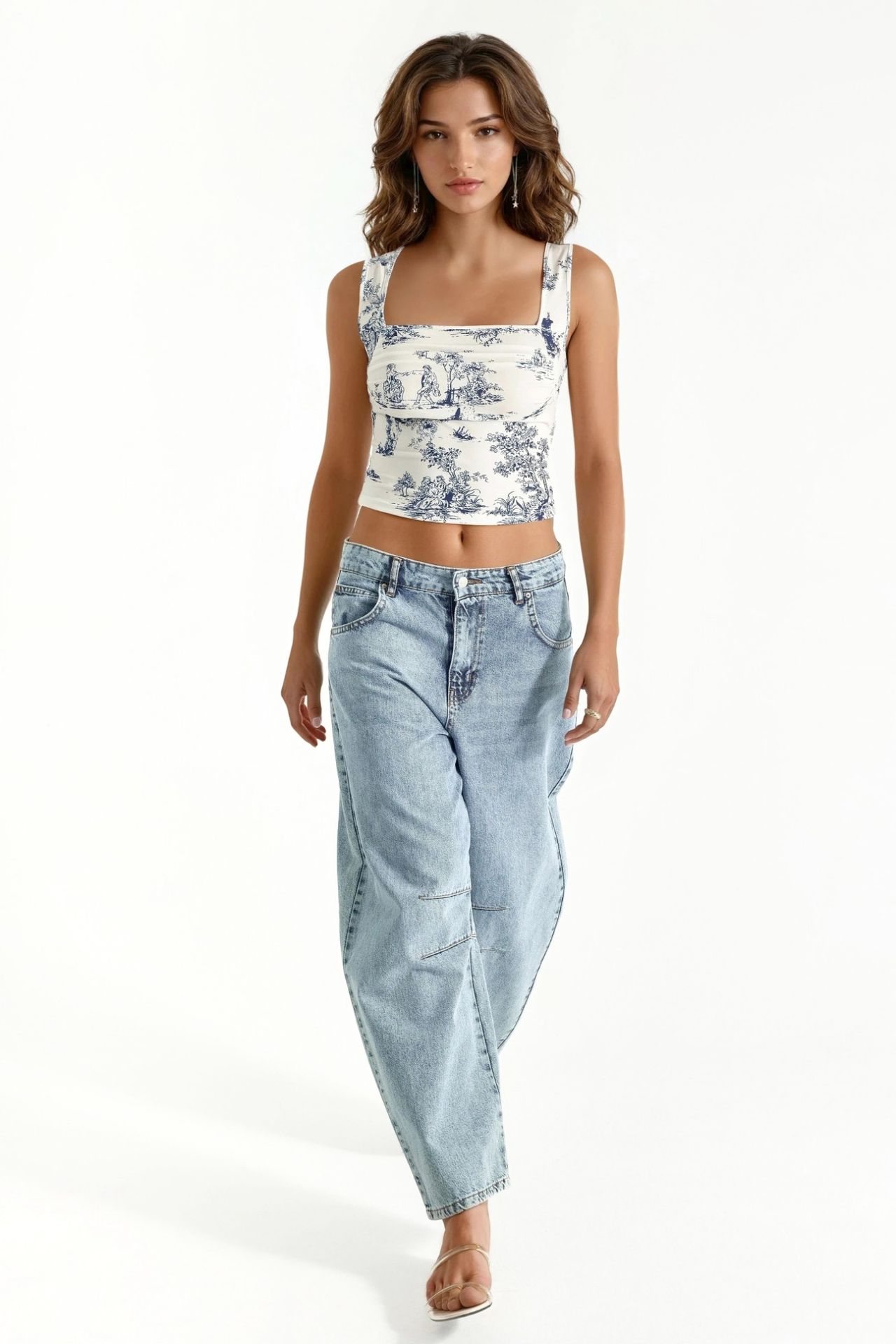Patterned Square Neck Sandy Crop Top 4