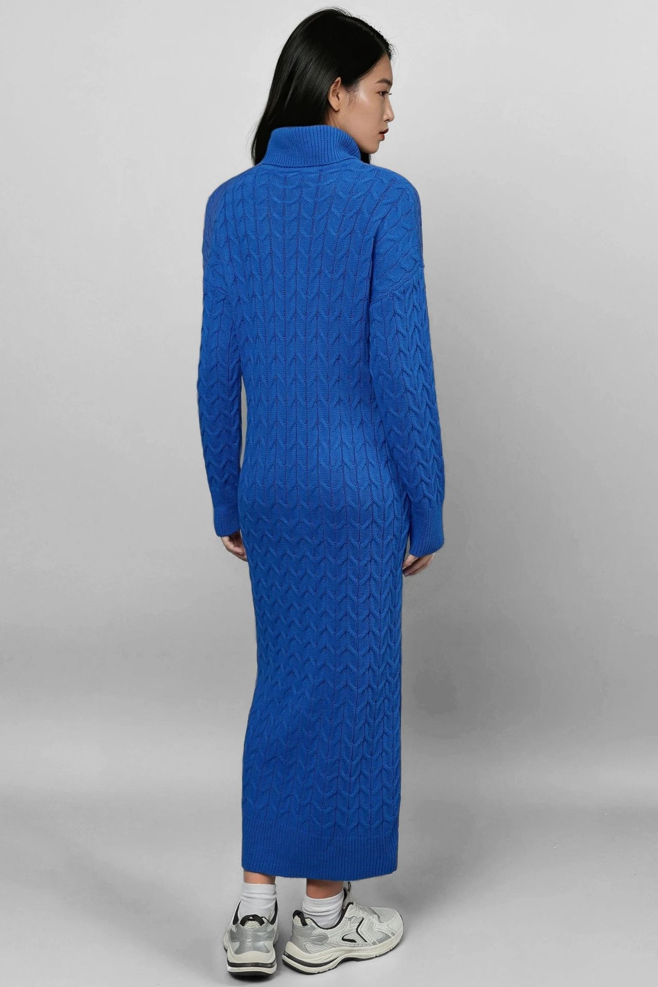 MY FASHION Long Sleeve Turtleneck Hair Braid Knit Dress 2