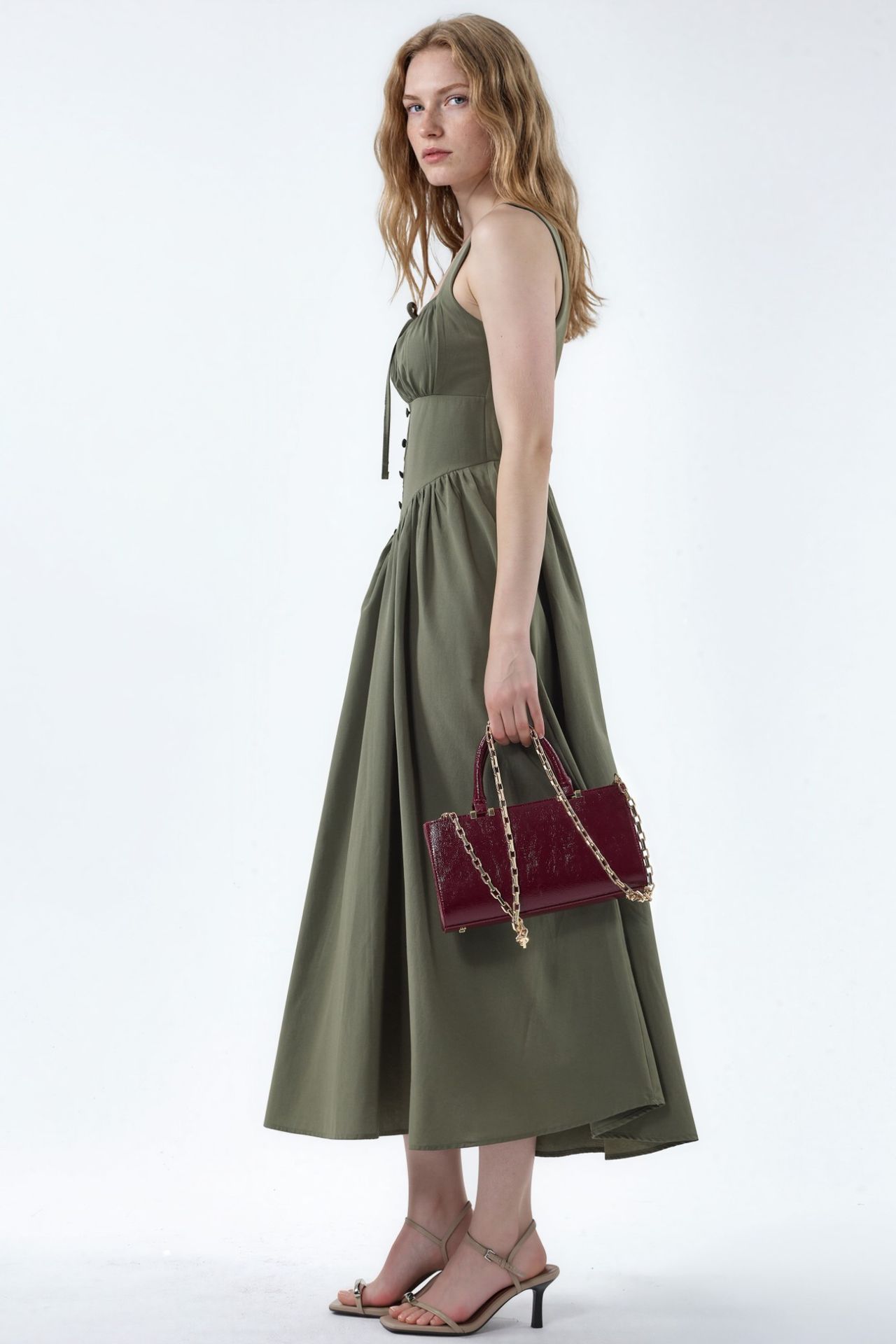 BUSEM Midi Dress with Square Collar and Button Detail 2
