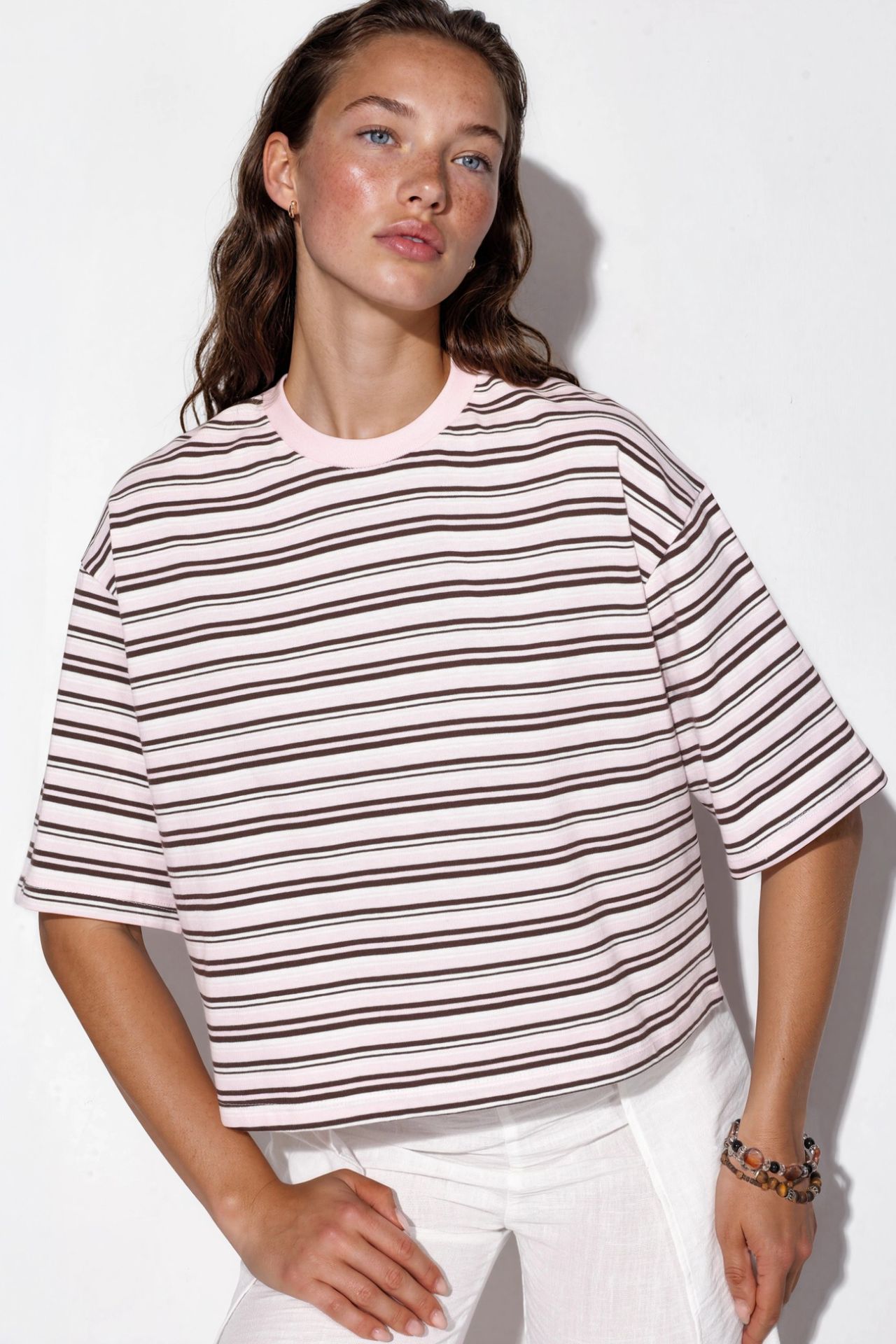 BUSEM Oversized Striped Cotton Crew Neck T-shirt 1