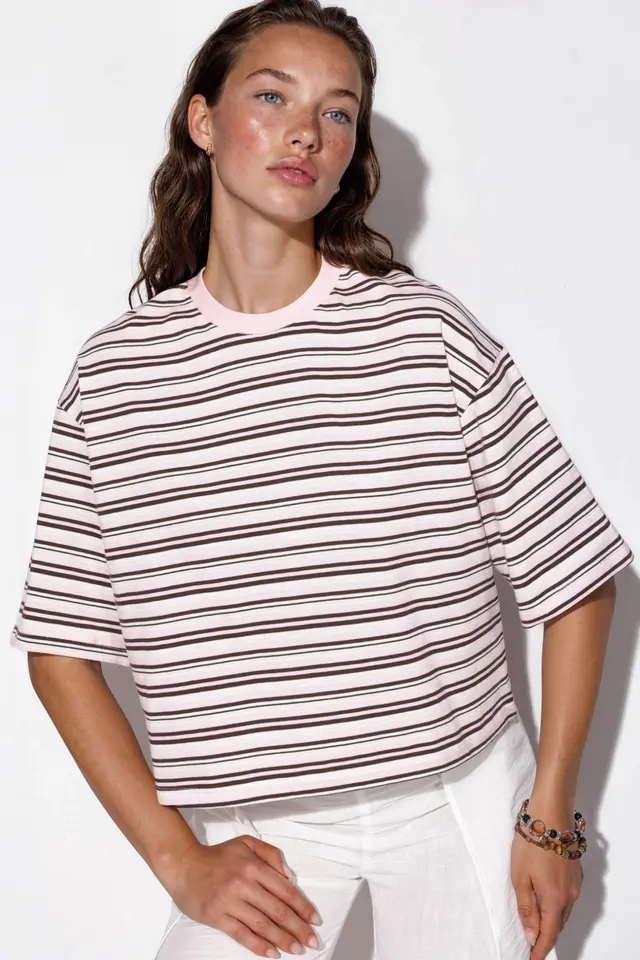 BUSEM Oversized Striped Cotton Crew Neck T-shirt