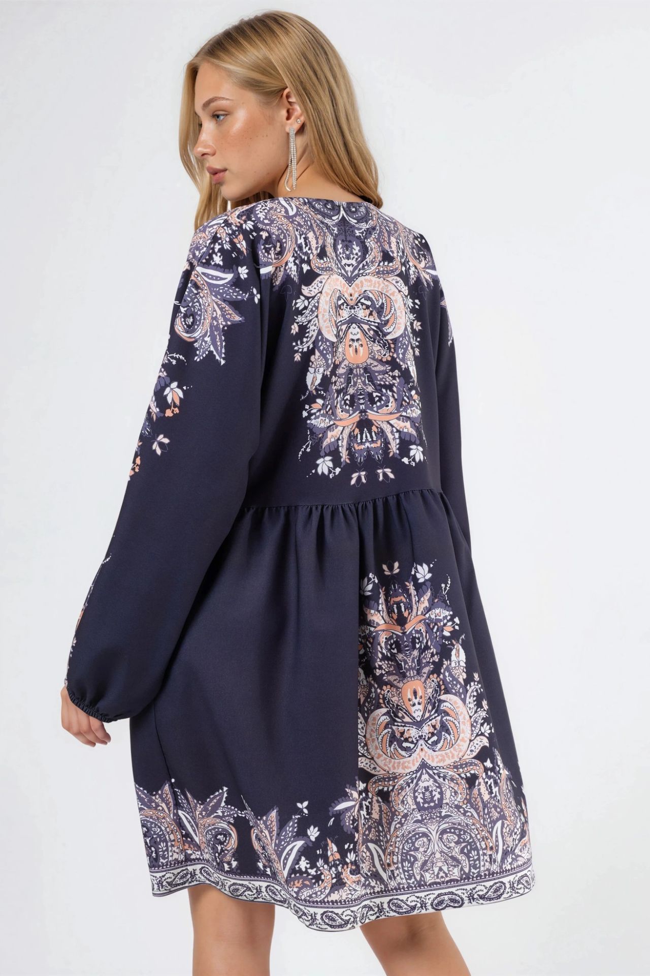 MSN Belted Mini Dress with V-Neck in Paisley 3