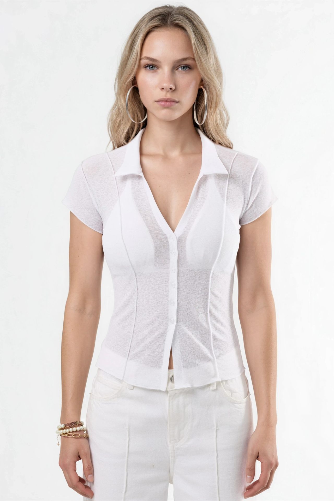 BUSEM Textured Knitted Short Sleeve Shirt with Buttons 6