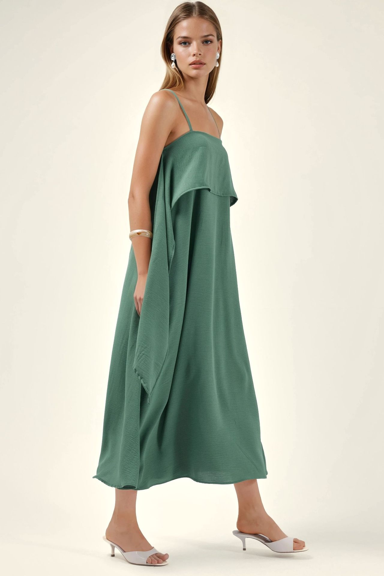 Square Collar Layered Spaghetti Strap Maxi Dress 3