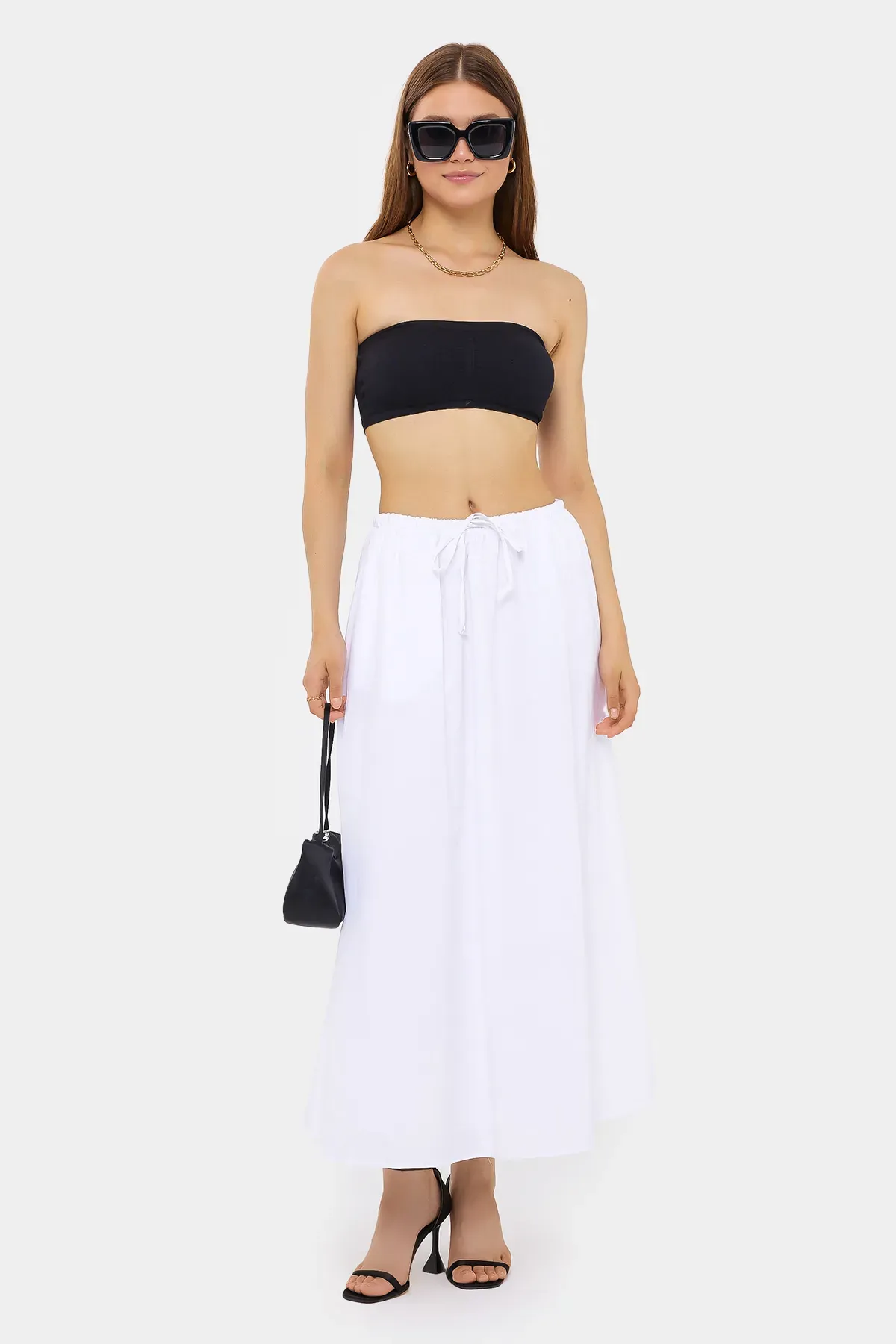 Mid-Rise Maxi Skirt with Drawstring 1
