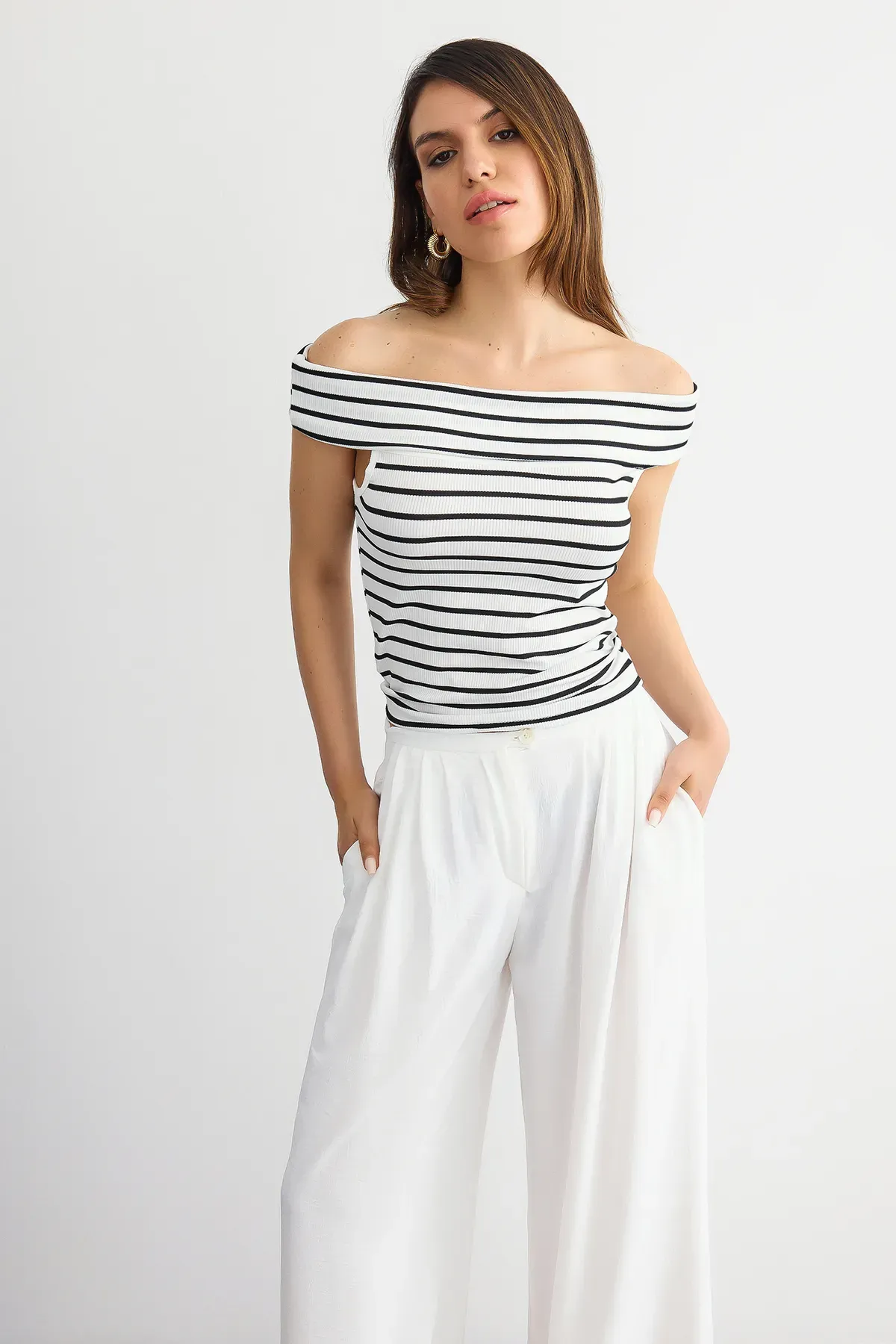 Striped Off-Shoulder Top 2