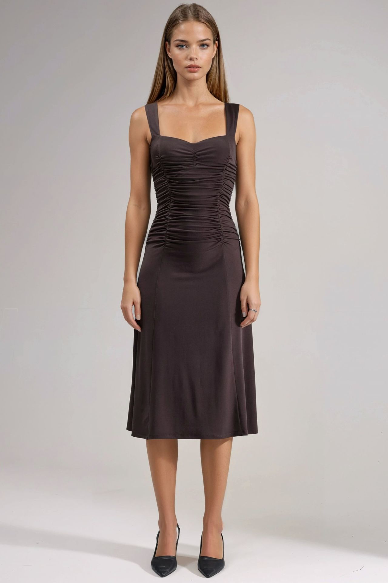 Heart Collar Midi Dress with A-Form Fit 7